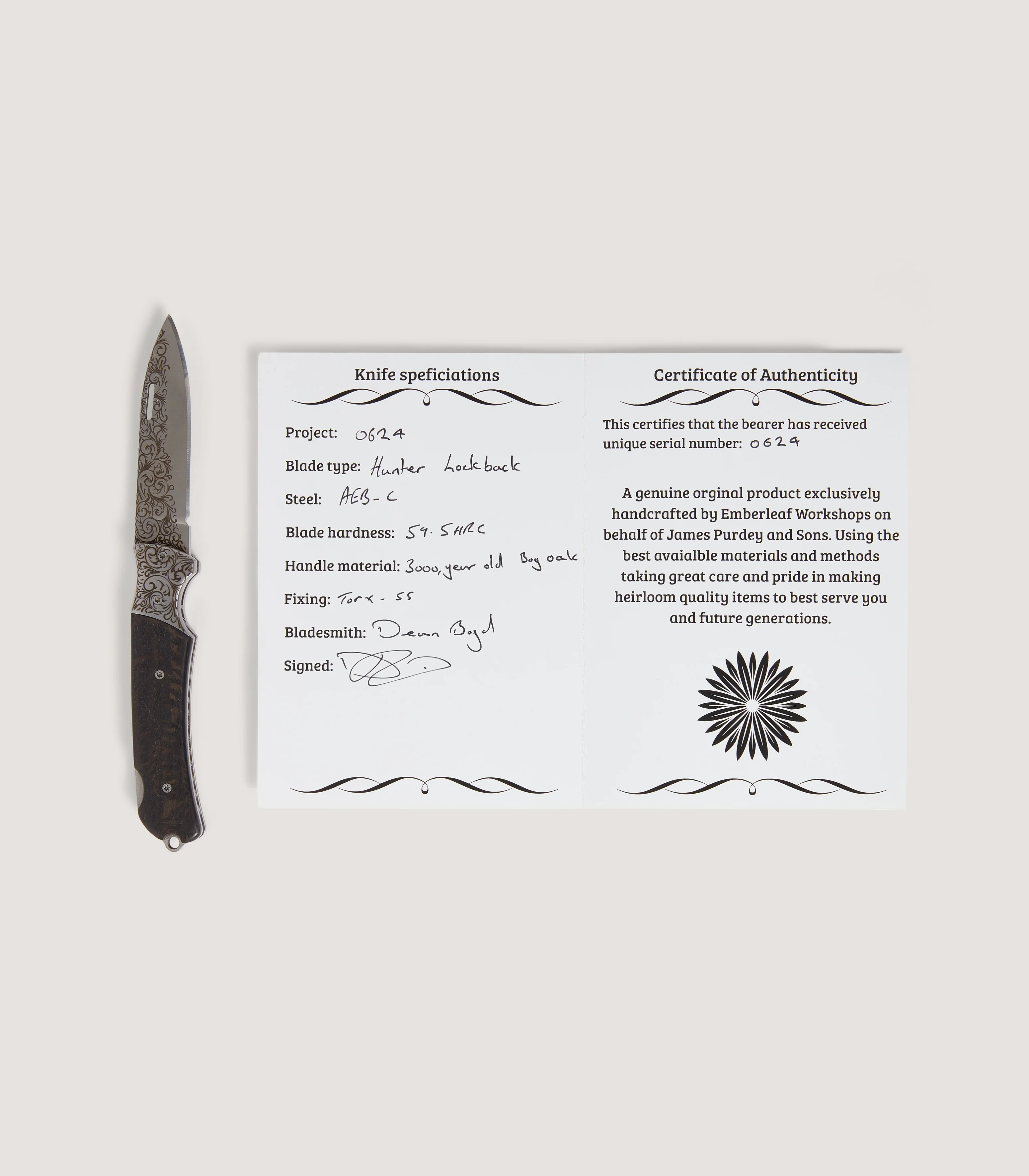 Bog Oak Hunter Folding Knife In Steel - Image 4