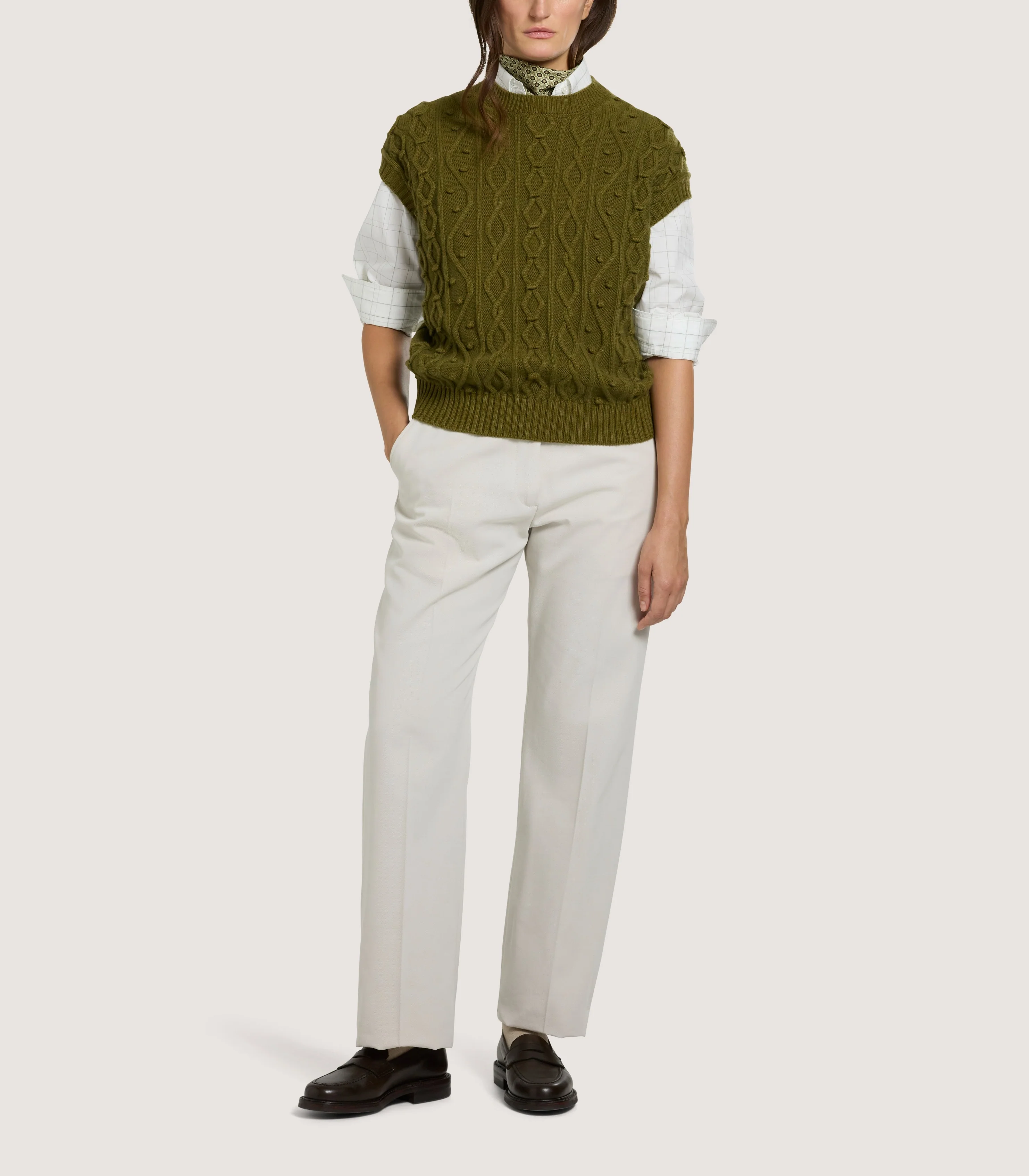 Women's Cotton Cashmere Aran Tank in Olive - Image 2