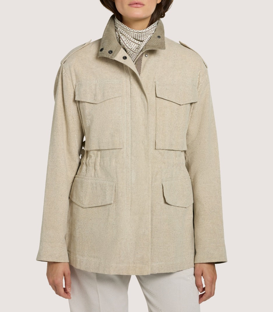 Women's Cotton Linen Field Jacket in Pale Stone - Image 4
