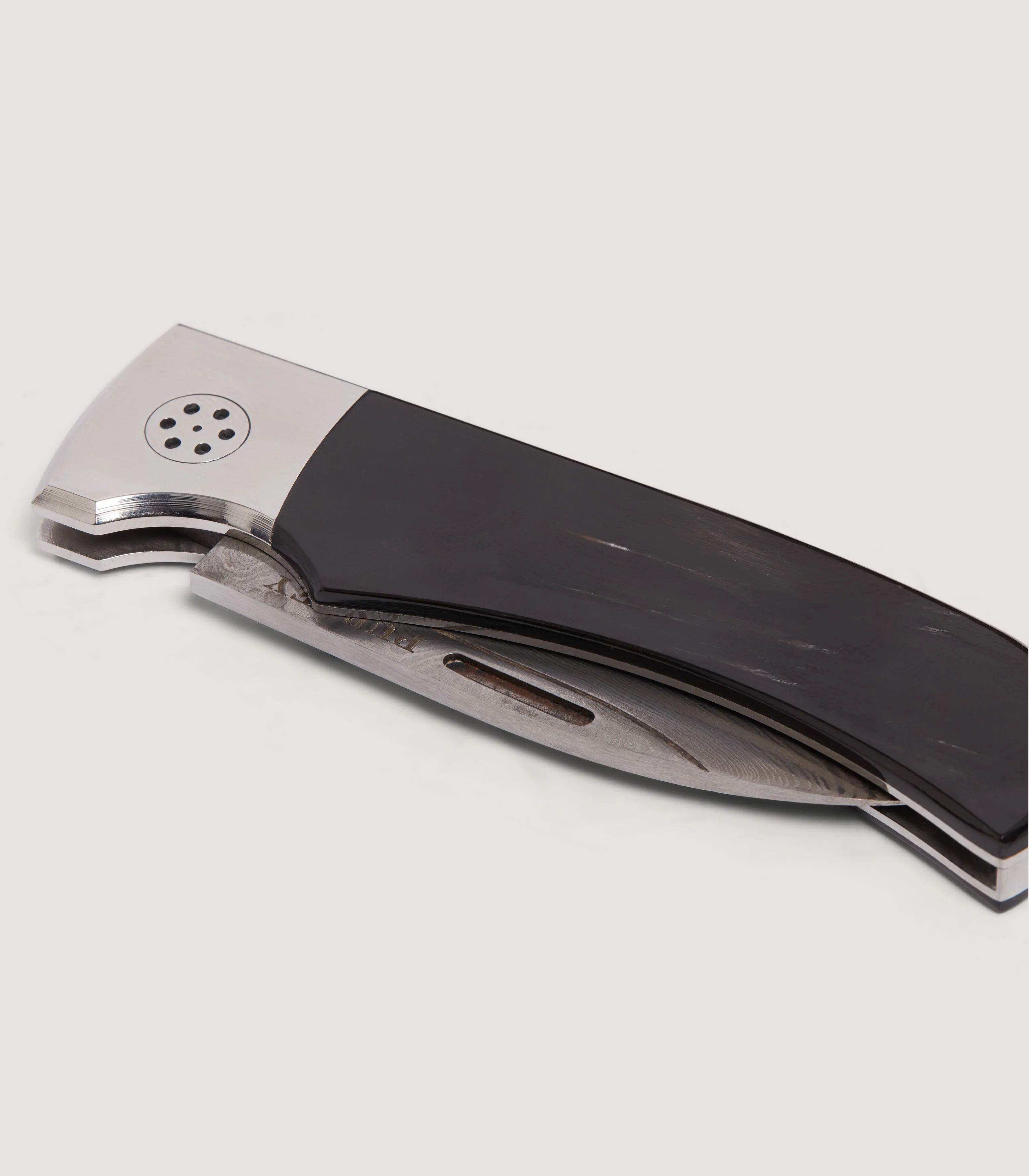 Damascus Folding Knife In Buffalo Horn - Image 2