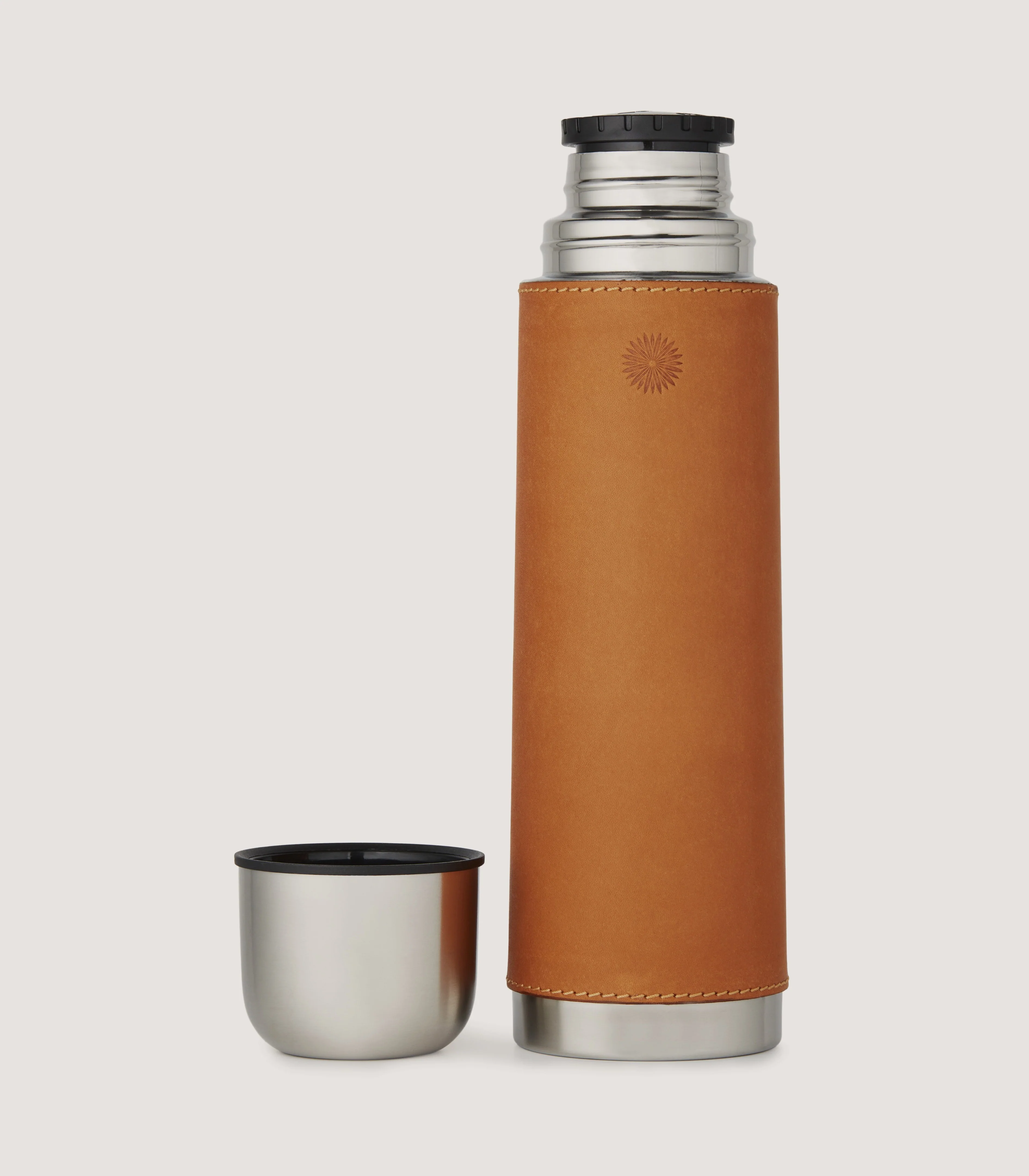 Leather Thermos Flask In Tan - Image 2
