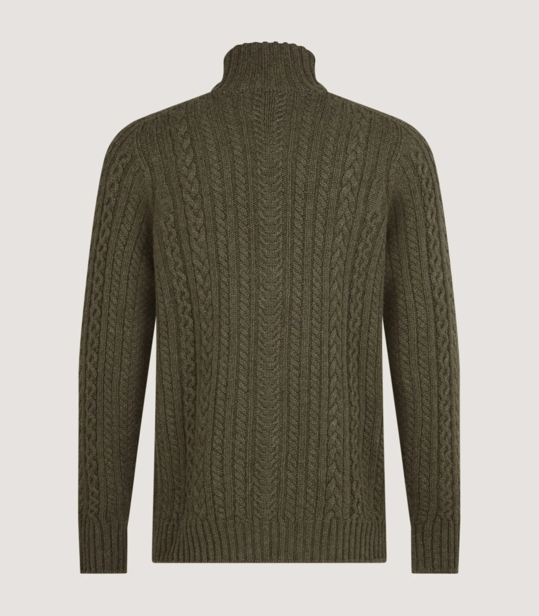 Men's Burlington Wool Cashmere Cable Knit Zip Cardigan in Moss - Image 3