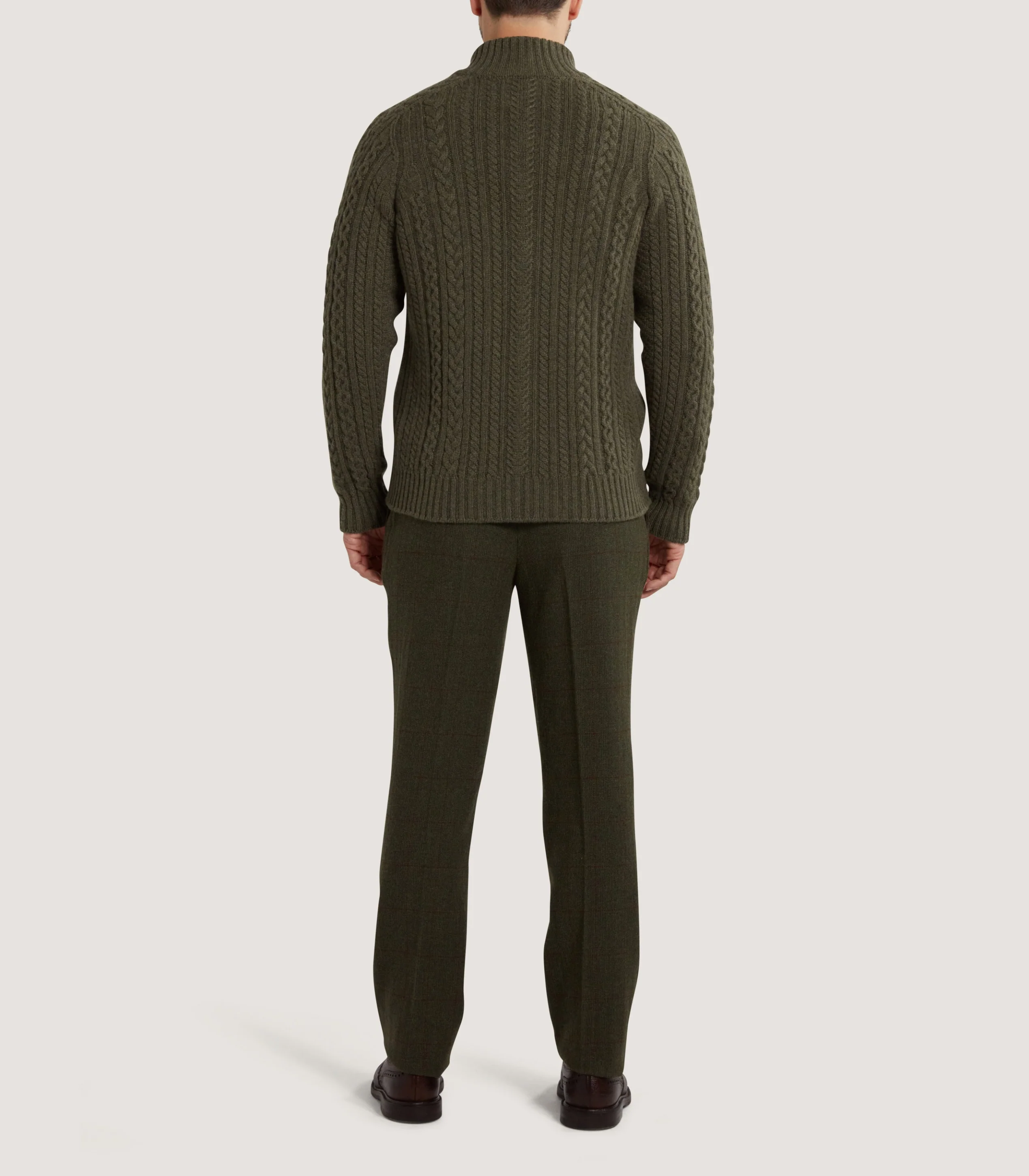 Men's Burlington Wool Cashmere Cable Knit Zip Cardigan in Moss - Image 4