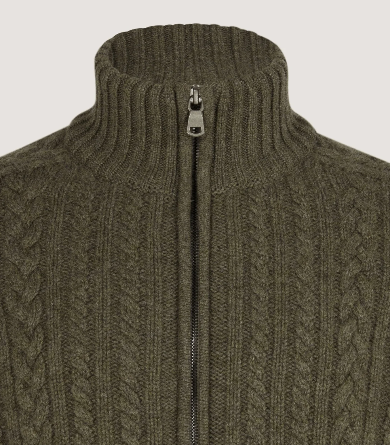 Men's Burlington Wool Cashmere Cable Knit Zip Cardigan in Moss - Image 5