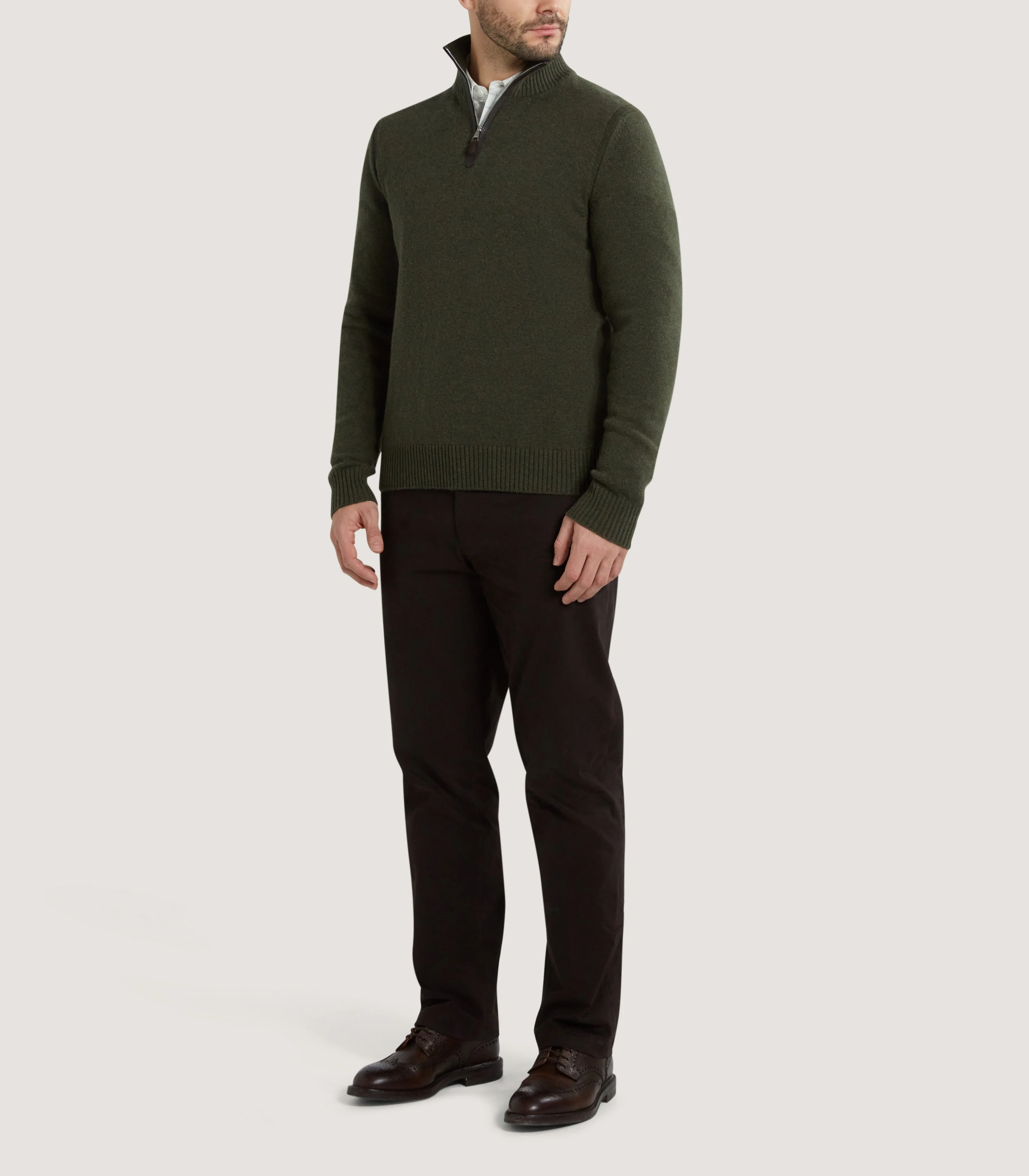 Men's Cashmere Quarter Zip Sweater in Loden - Image 2