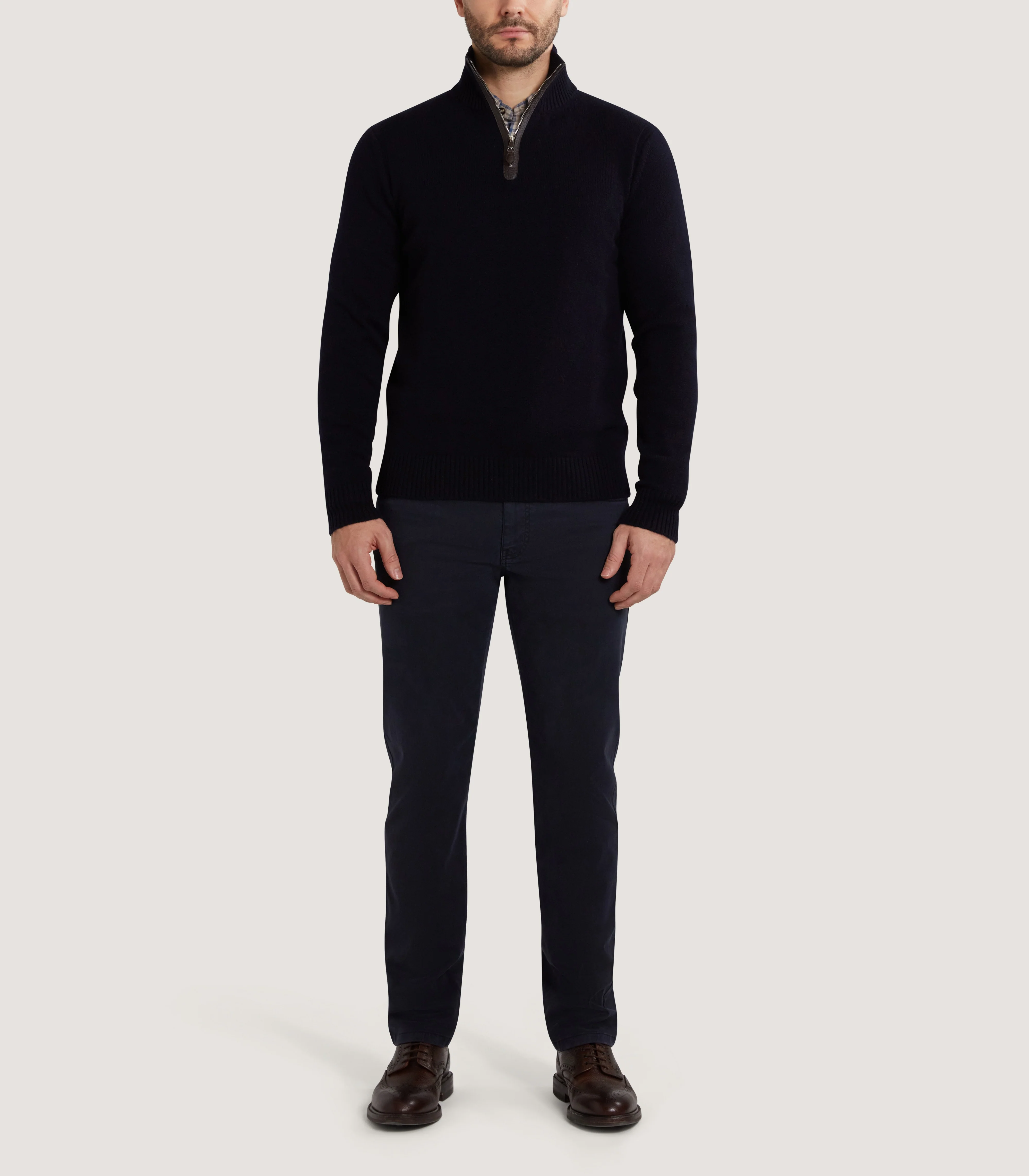Men's Cashmere Quarter Zip Sweater in Midnight - Image 2