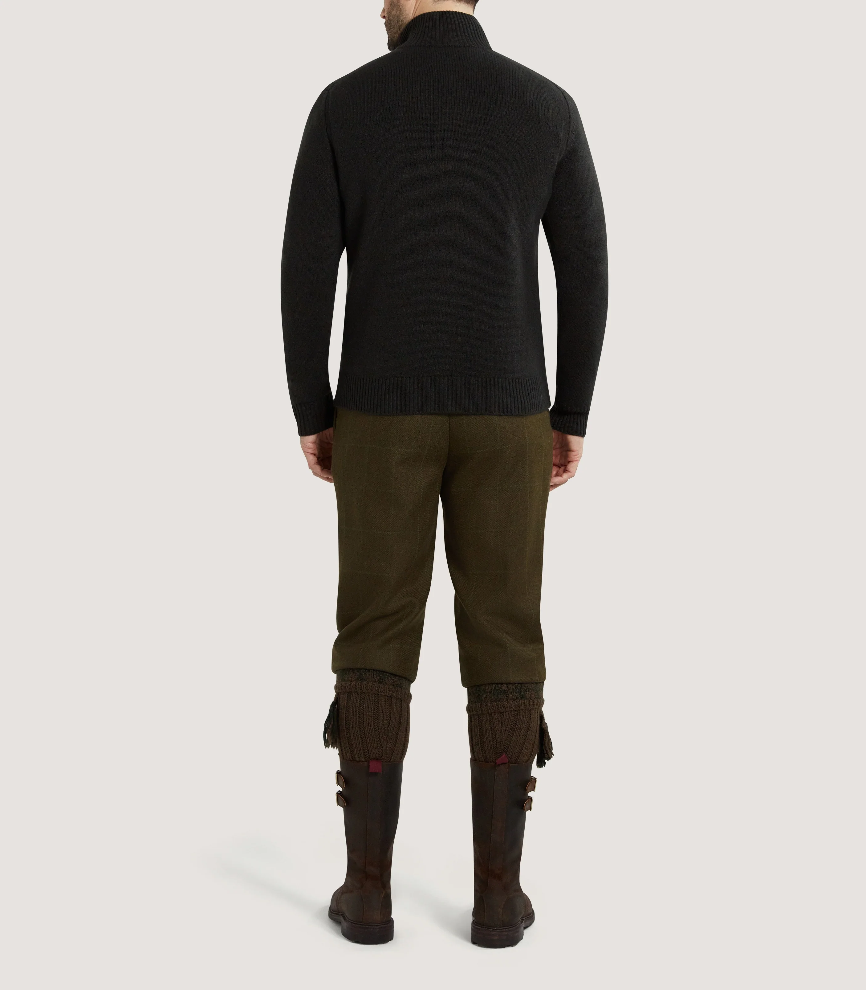 Men's Cashmere Quarter Zip Sweater in Military - Image 4