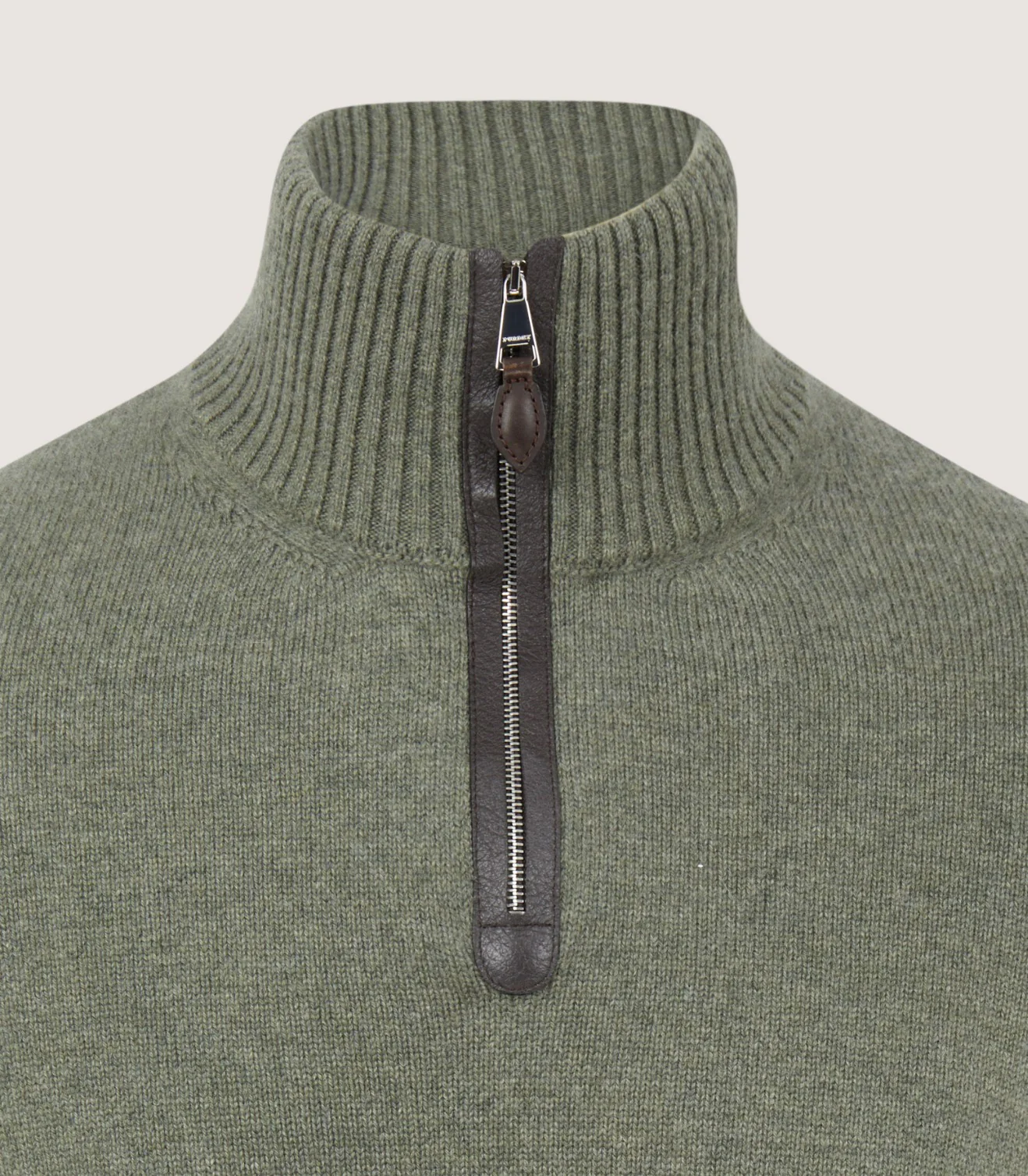 Men's Cashmere Quarter Zip Sweater in Moss - Image 4