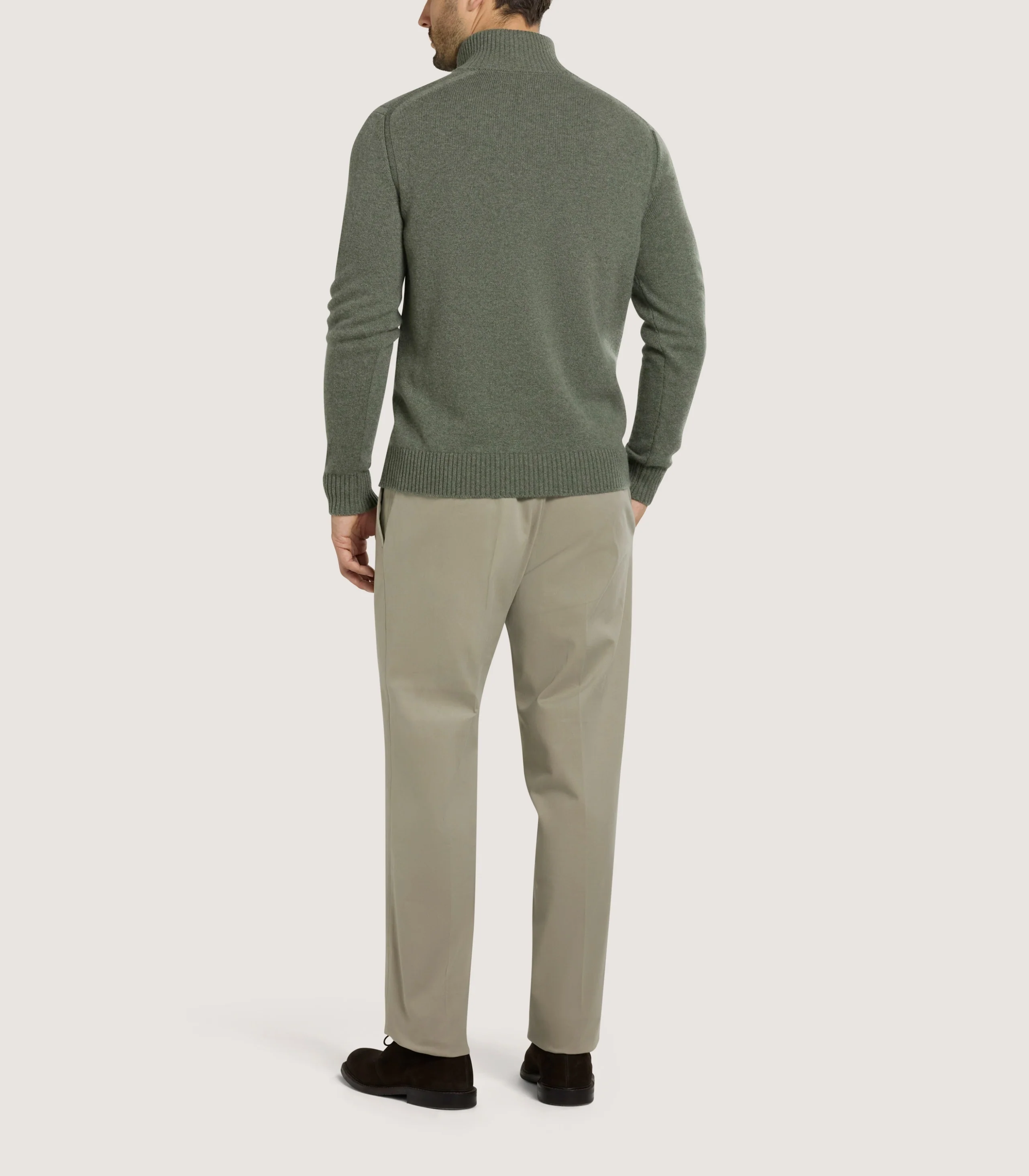 Men's Cashmere Quarter Zip Sweater in Moss - Image 5