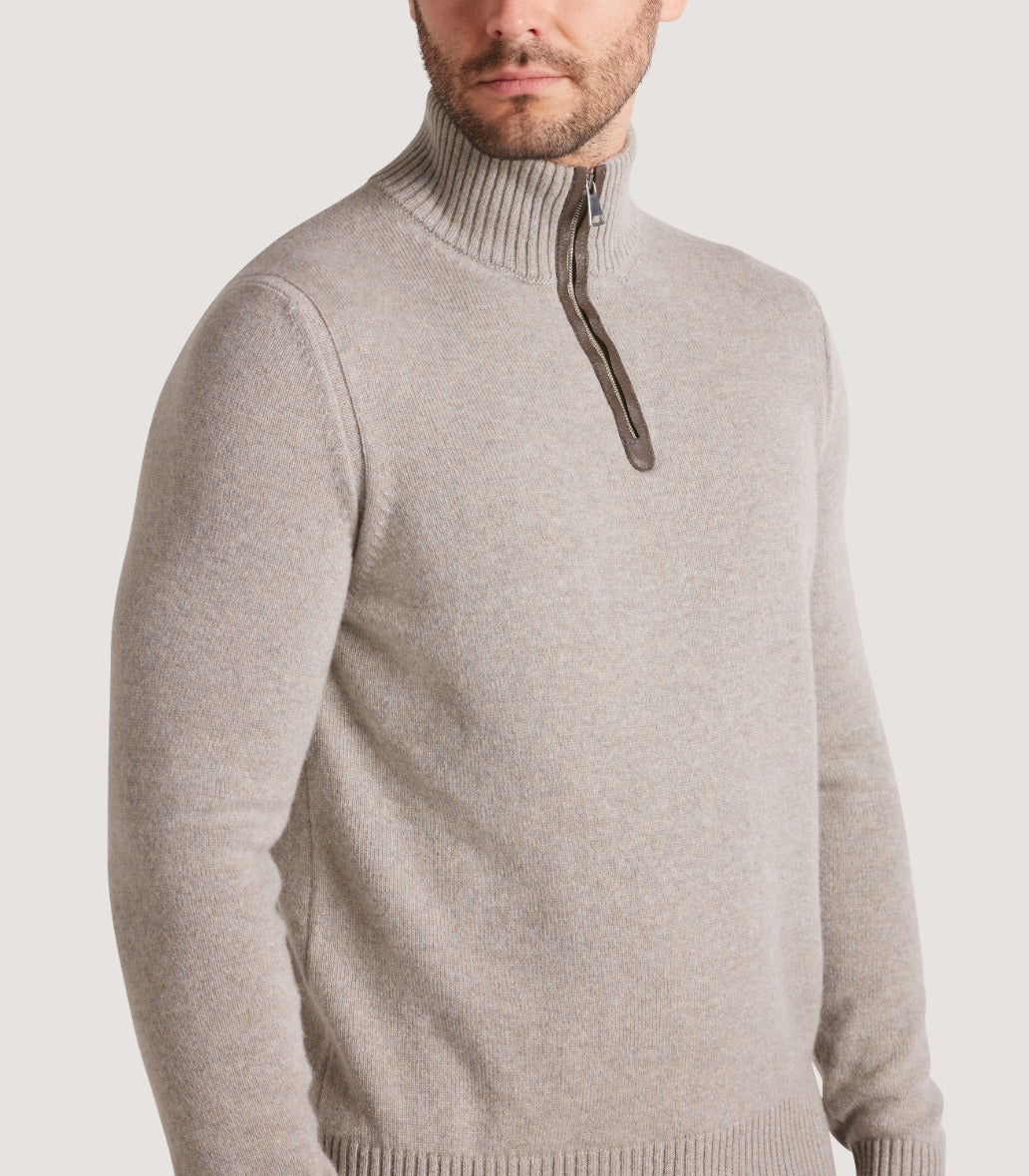 Men's Cashmere Quarter Zip Sweater in Pigeon - Image 5