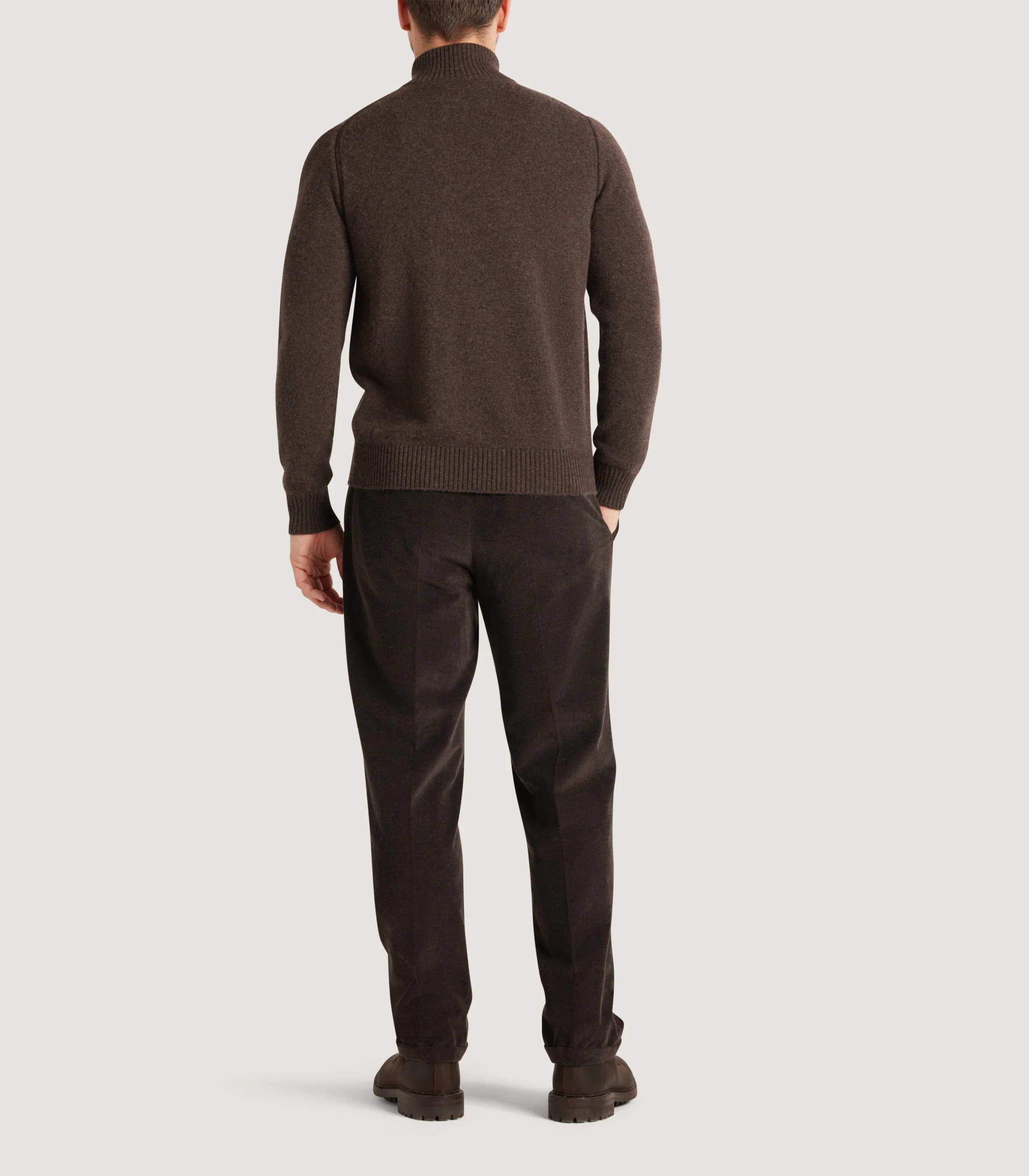 Men's Cashmere Quarter Zip Sweater in Walnut - Image 4
