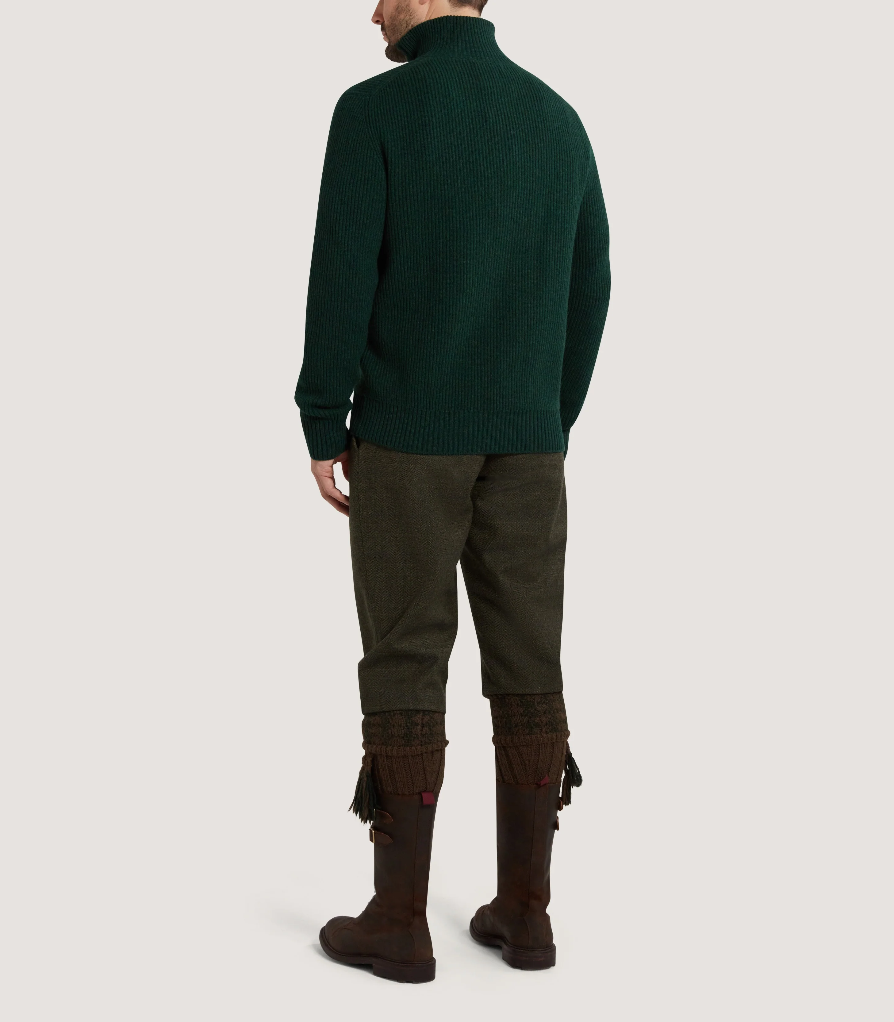 Men's Clifford Wool Cashmere Ribbed Quarter Zip Sweater in Emerald - Image 4