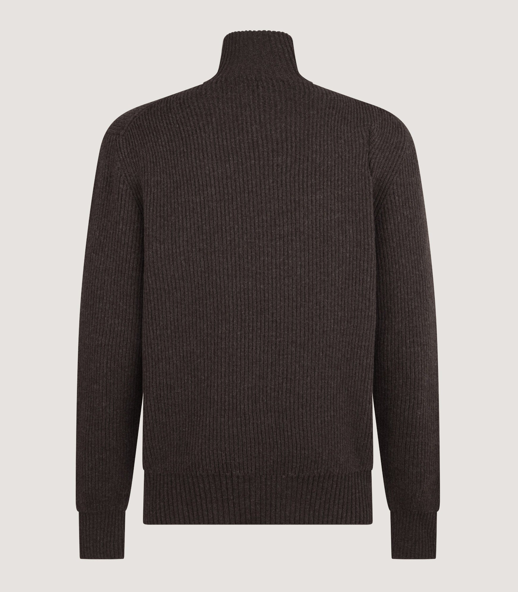 Men's Clifford Wool Cashmere Ribbed Quarter Zip Sweater in Peppercorn - Image 3