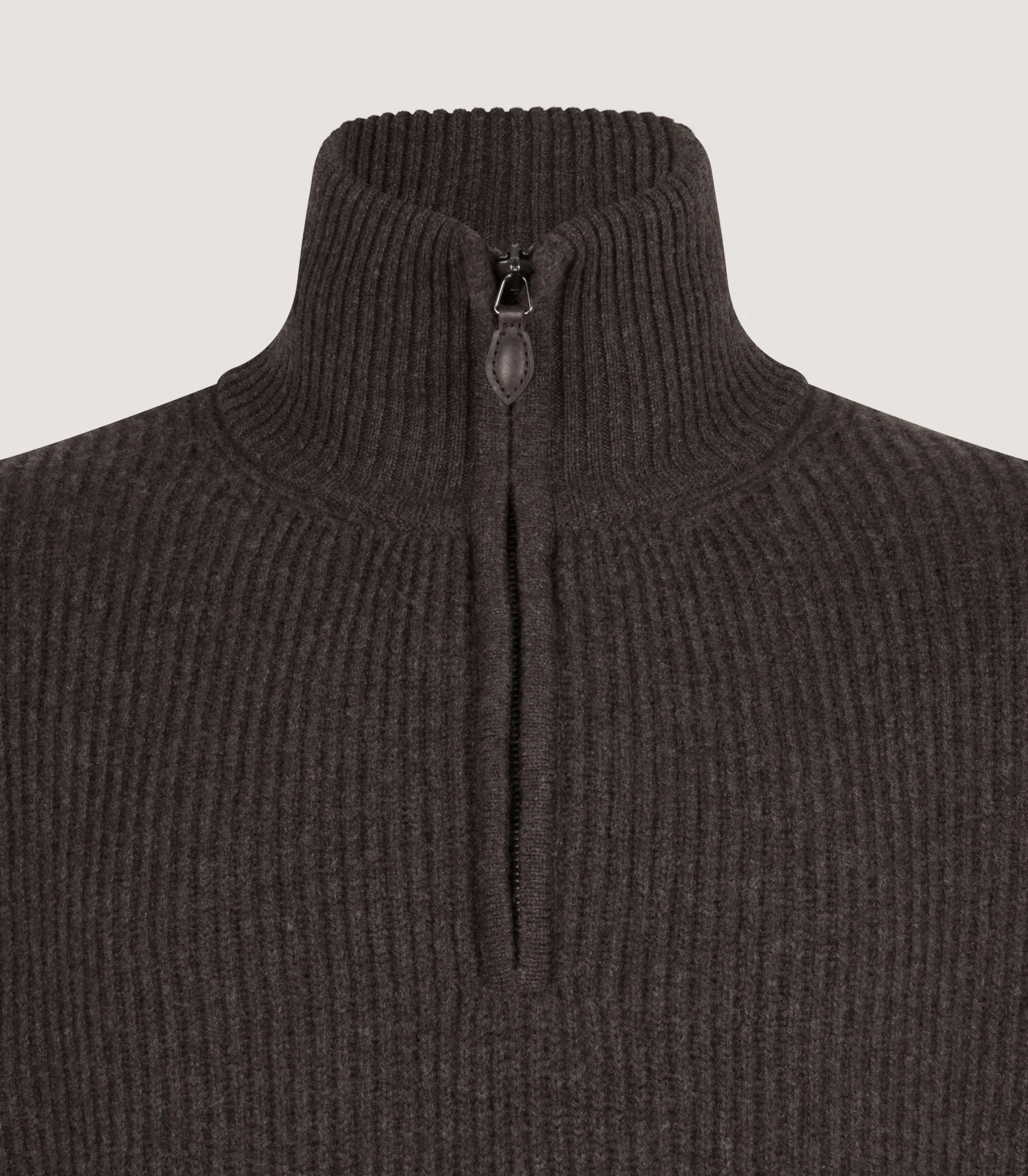 Men's Clifford Wool Cashmere Ribbed Quarter Zip Sweater in Peppercorn - Image 5