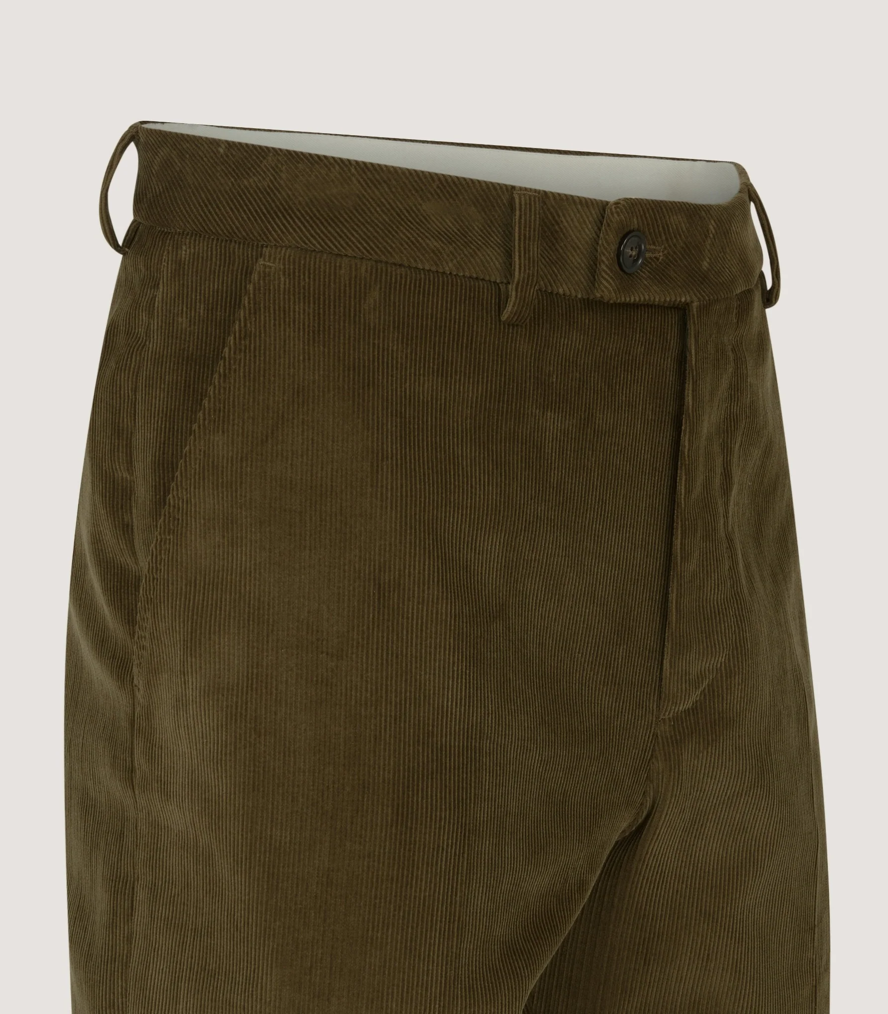 Men's Cotton Corduroy Flat Front Trousers in Olive - Image 5