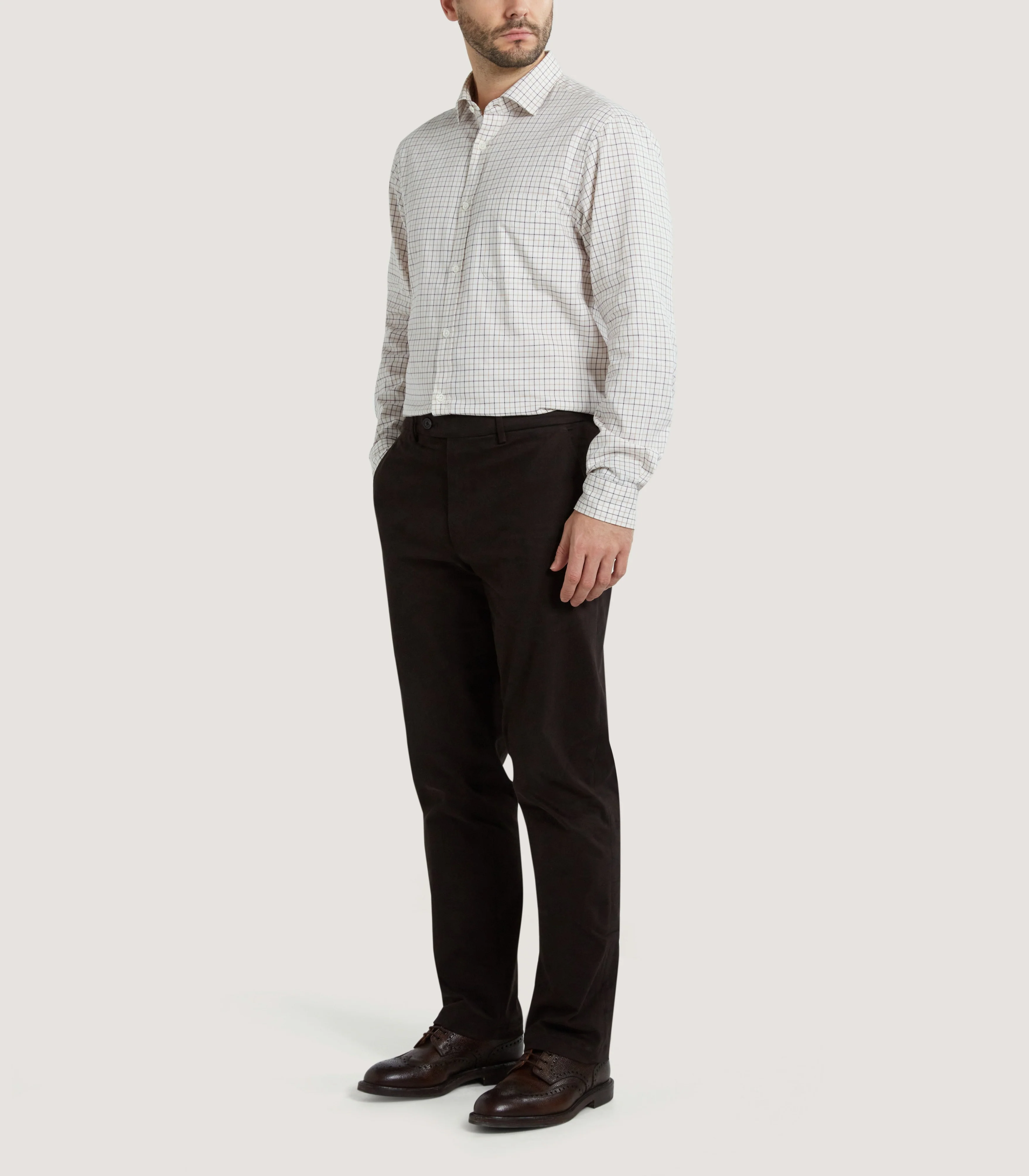 Men's Cotton Flat Front Trousers in Walnut - Image 2