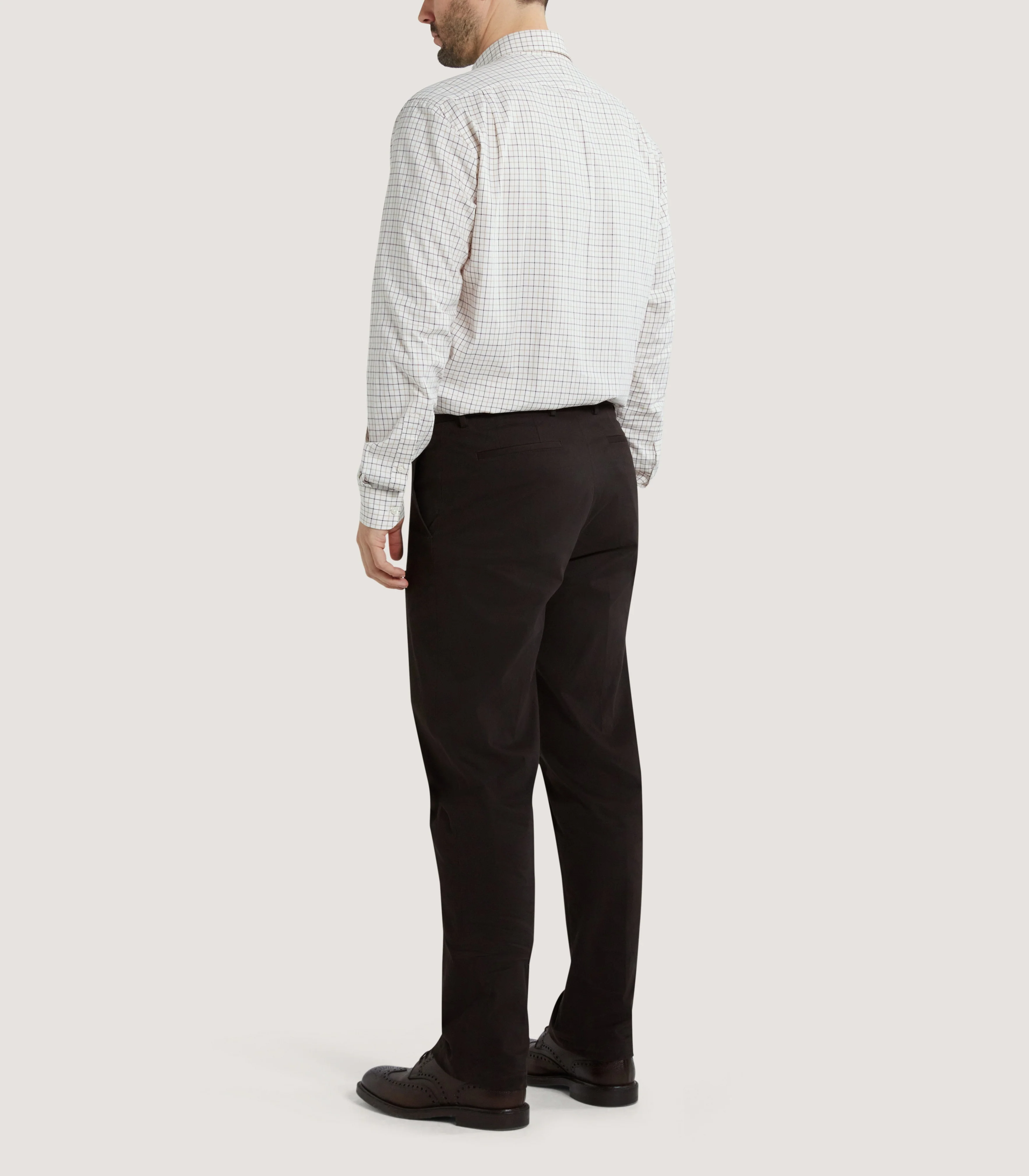 Men's Cotton Flat Front Trousers in Walnut - Image 4