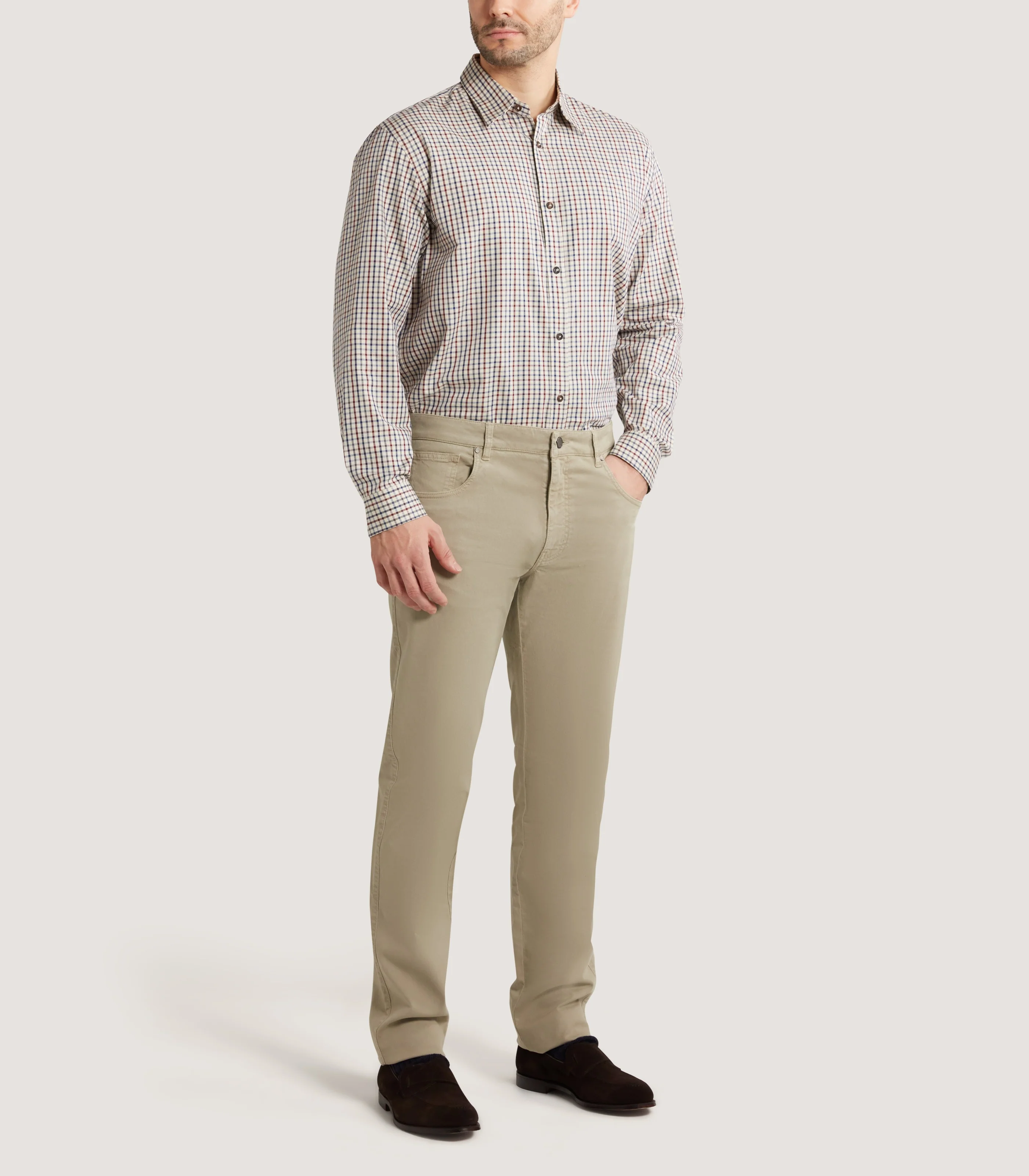 Men's Cotton Tattersall Classic Shirt in Flax - Image 2