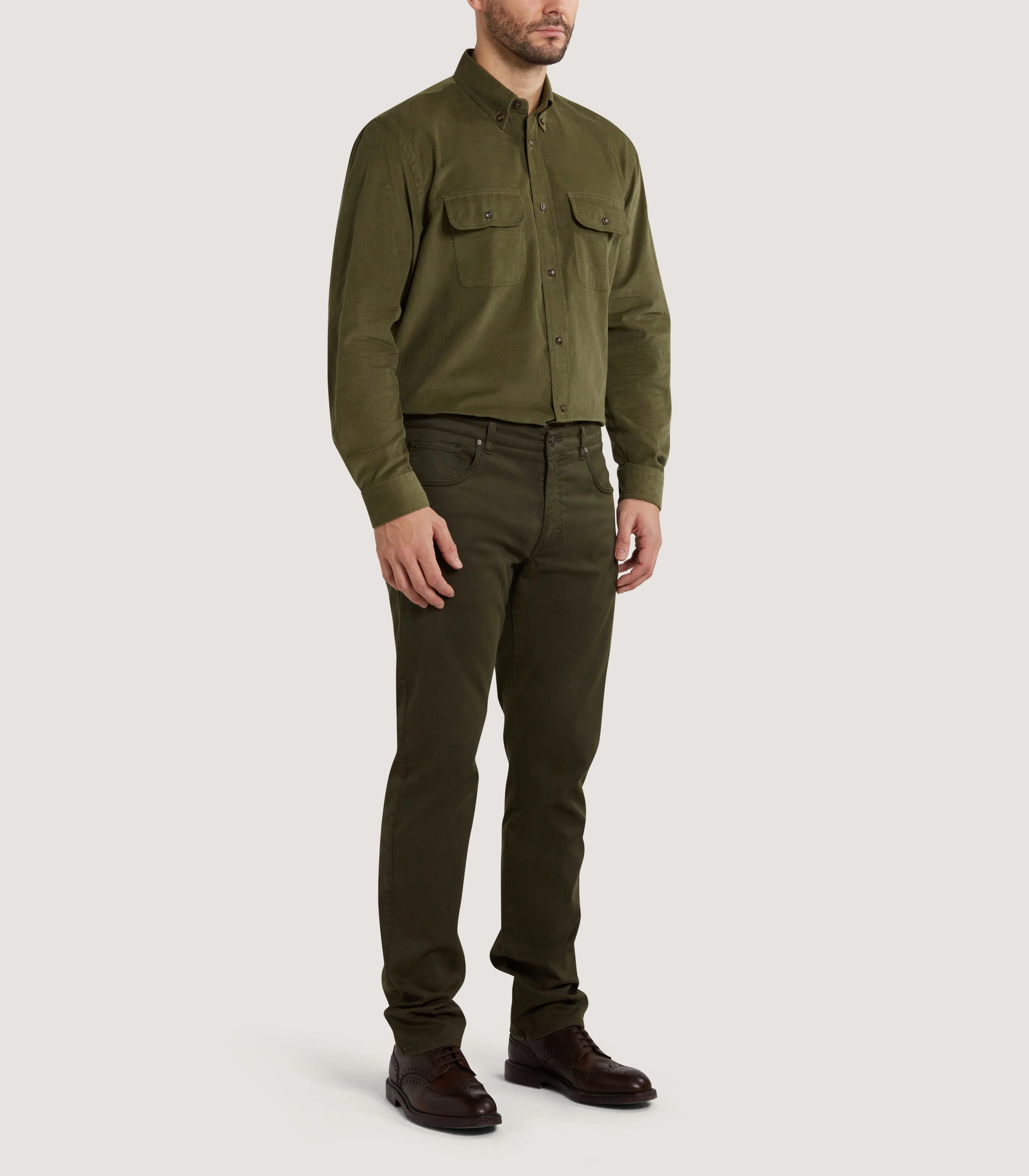 Men's Five Pocket Trousers in Forest Green - Image 2