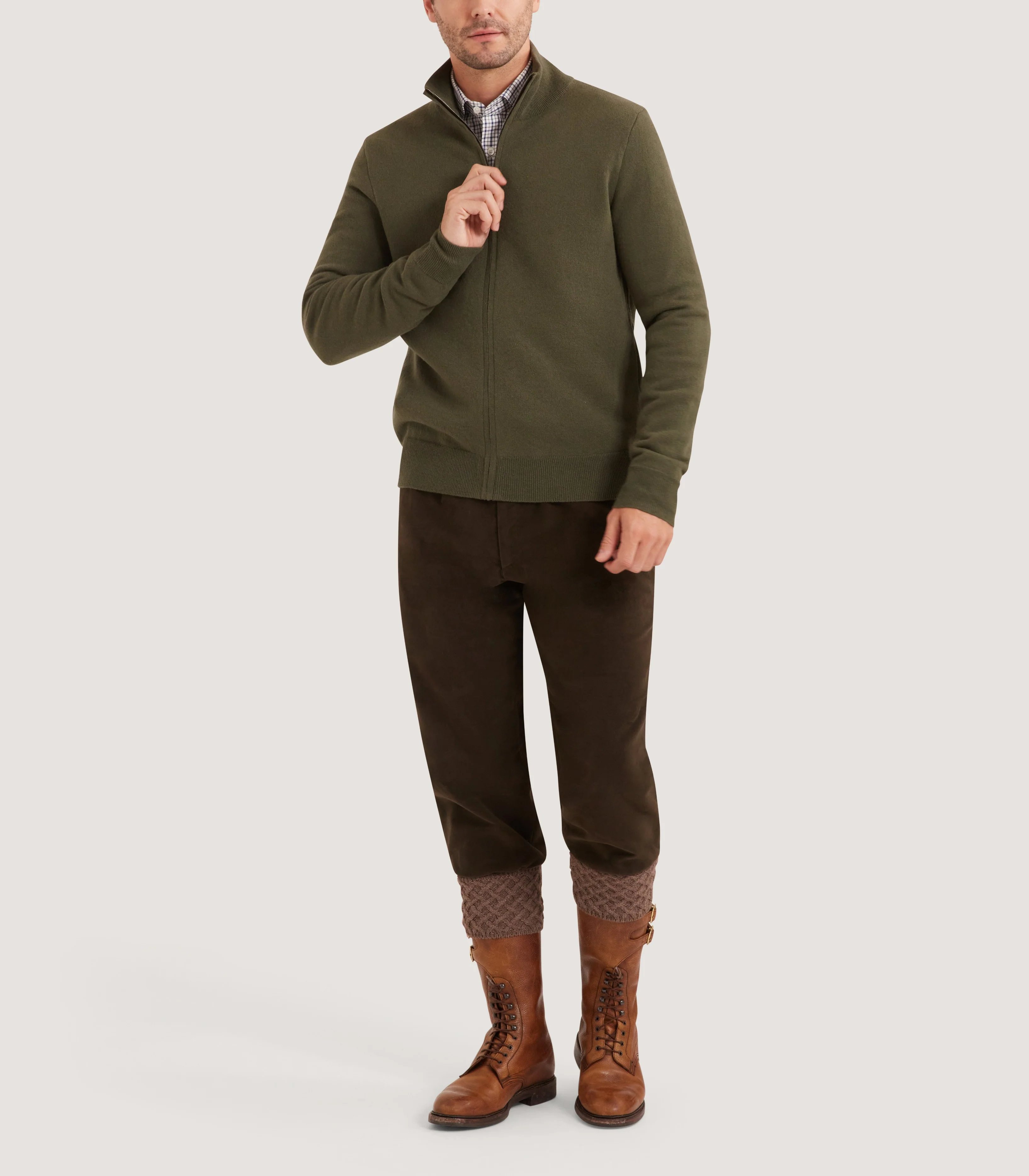 Men's Halkin Technical Zip Front Cardigan in Loden - Image 2