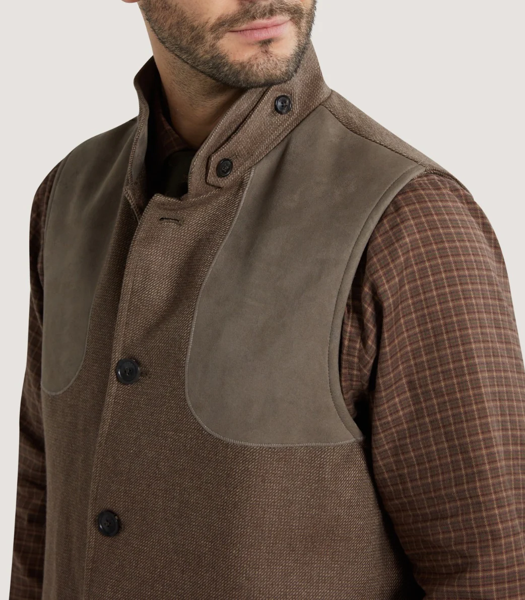 Men's High Collar Cashmere Tweed Shooting Vest in Percy - Image 5