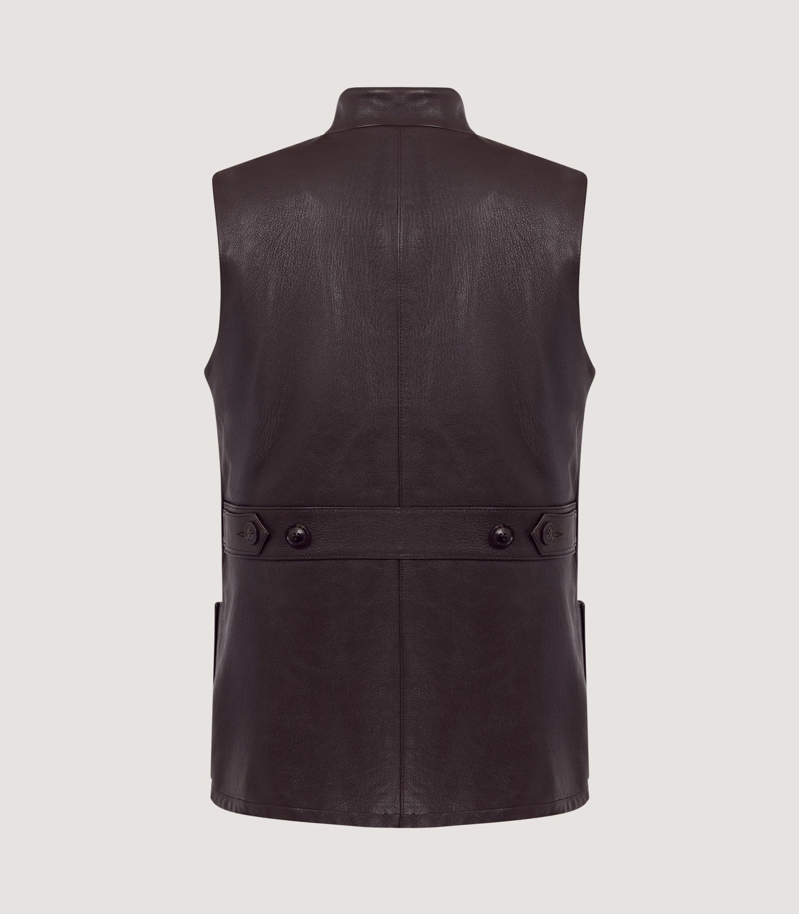 Men's High Collar Leather Sporting Vest In Brown - Image 3