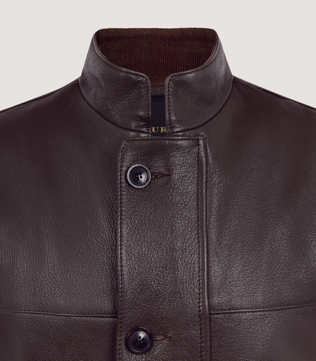 Men's High Collar Leather Sporting Vest In Brown - Image 4