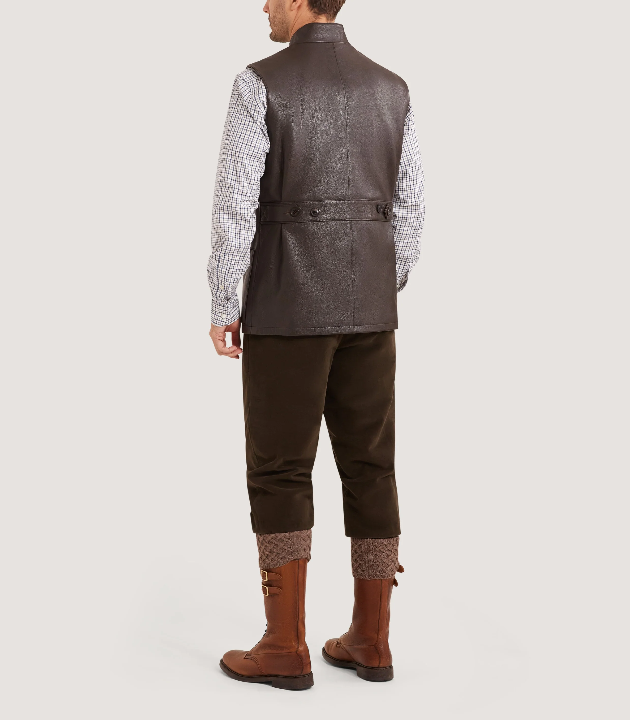 Men's High Collar Leather Sporting Vest In Brown - Image 5