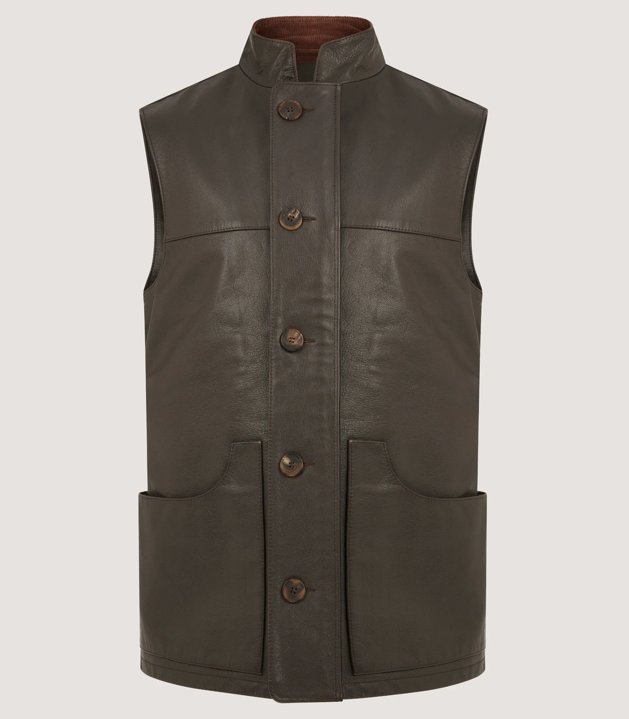 Men's High Collar Leather Sporting Vest In Brown - Image 6