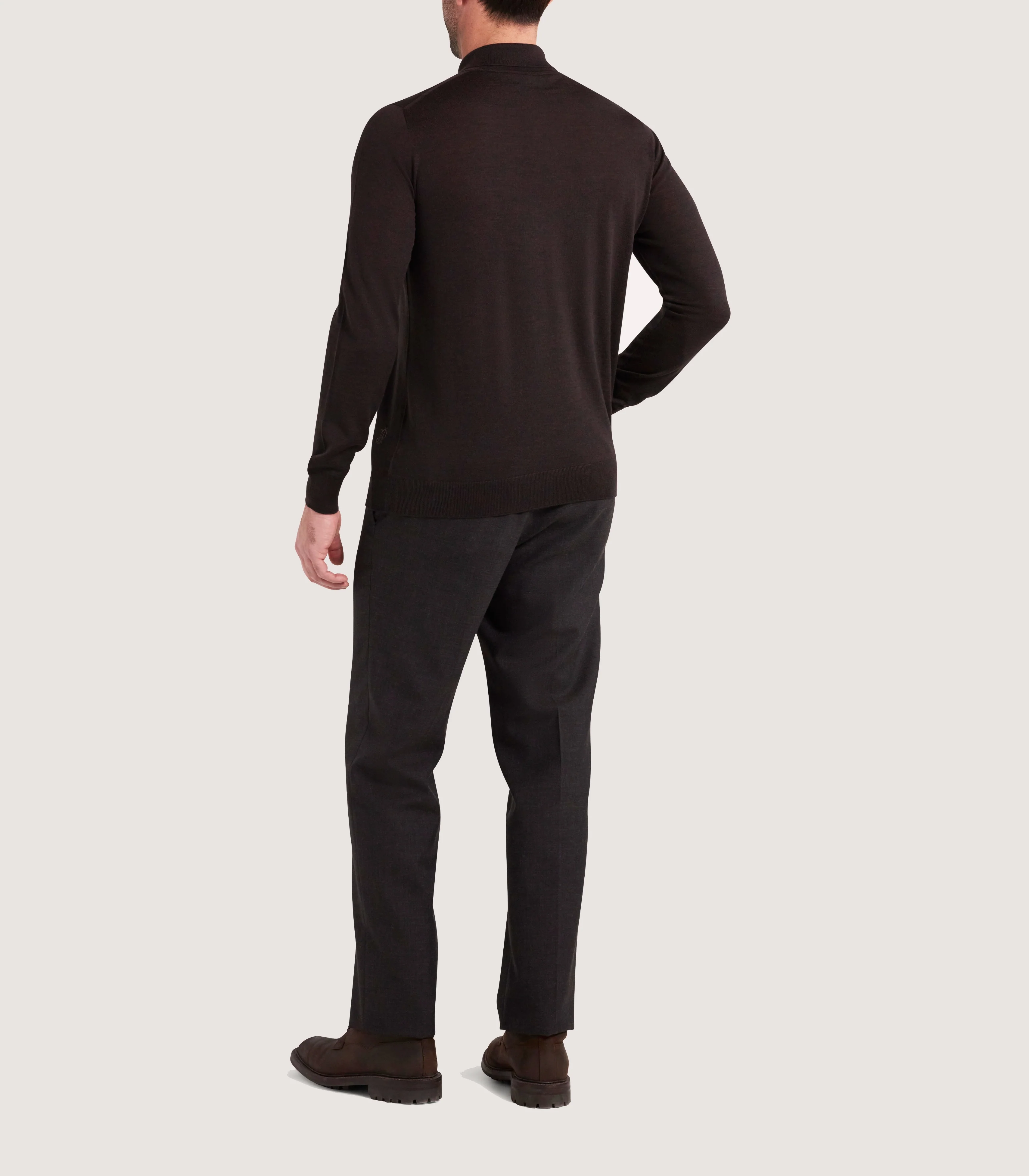 Men's Lightweight Travel Merino Long Sleeve Polo in Chocolate - Image 4
