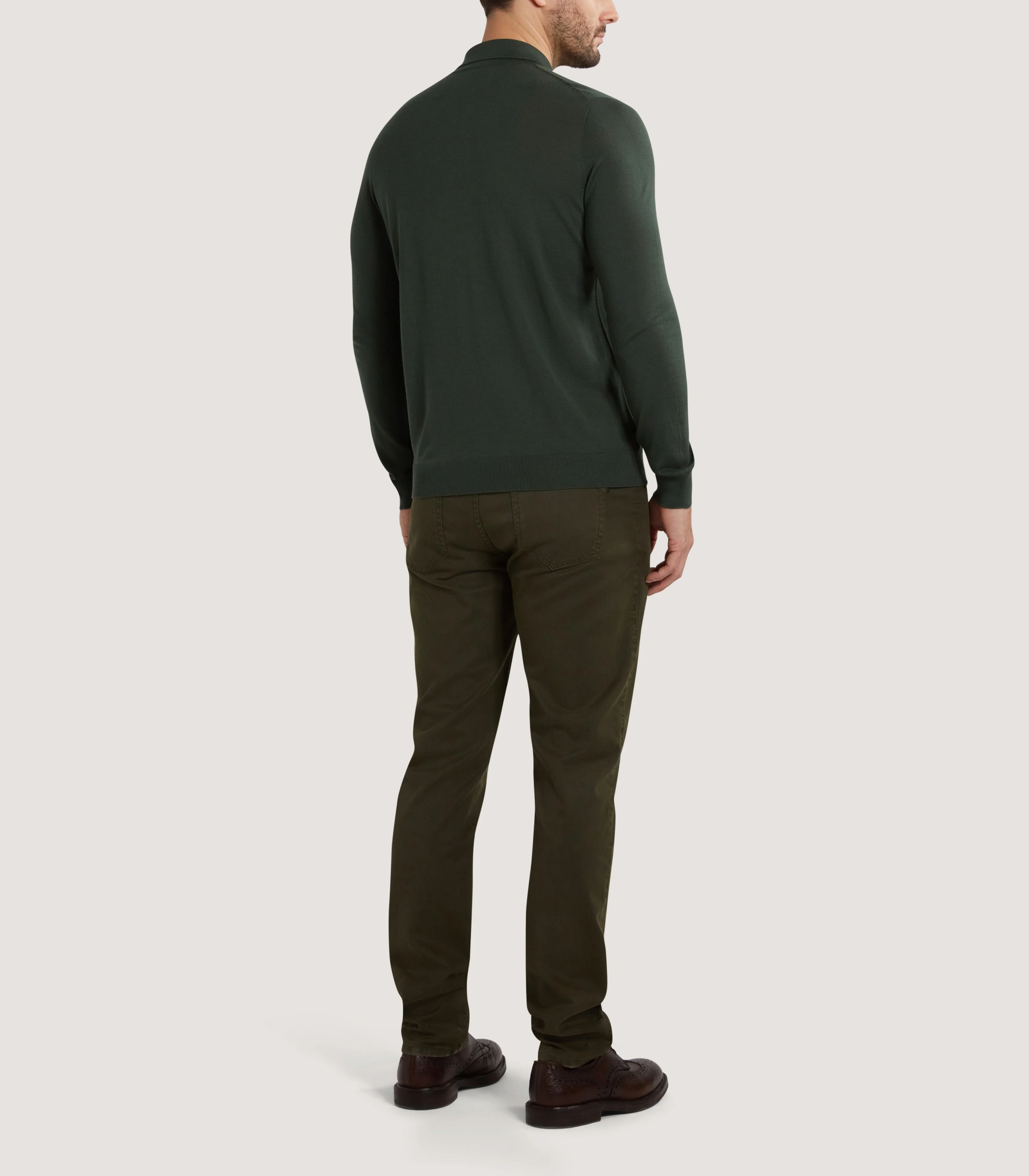 Men's Lightweight Travel Merino Long Sleeve Polo in Loden - Image 4