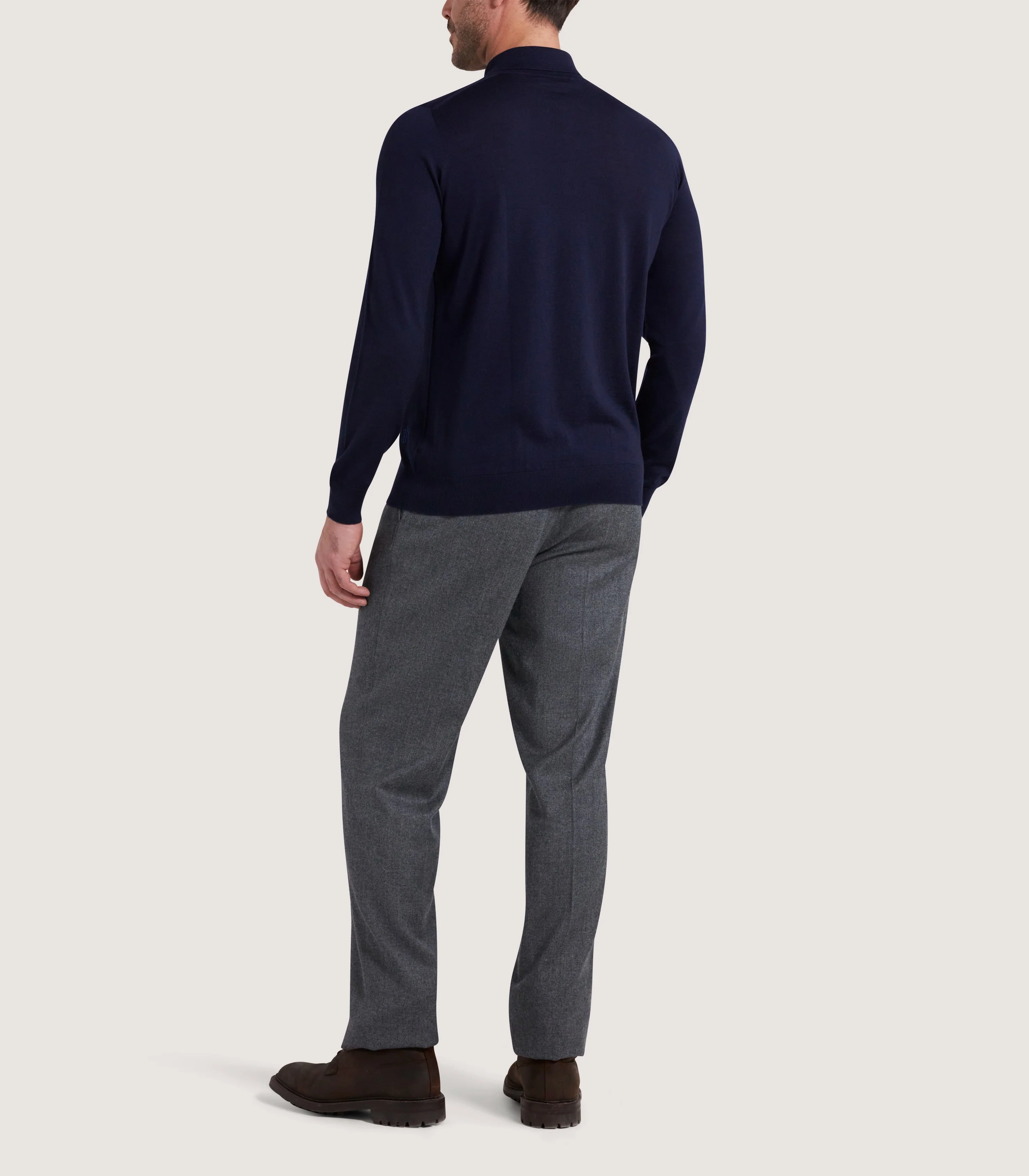 Men's Lightweight Travel Merino Long Sleeve Polo in Midnight - Image 4
