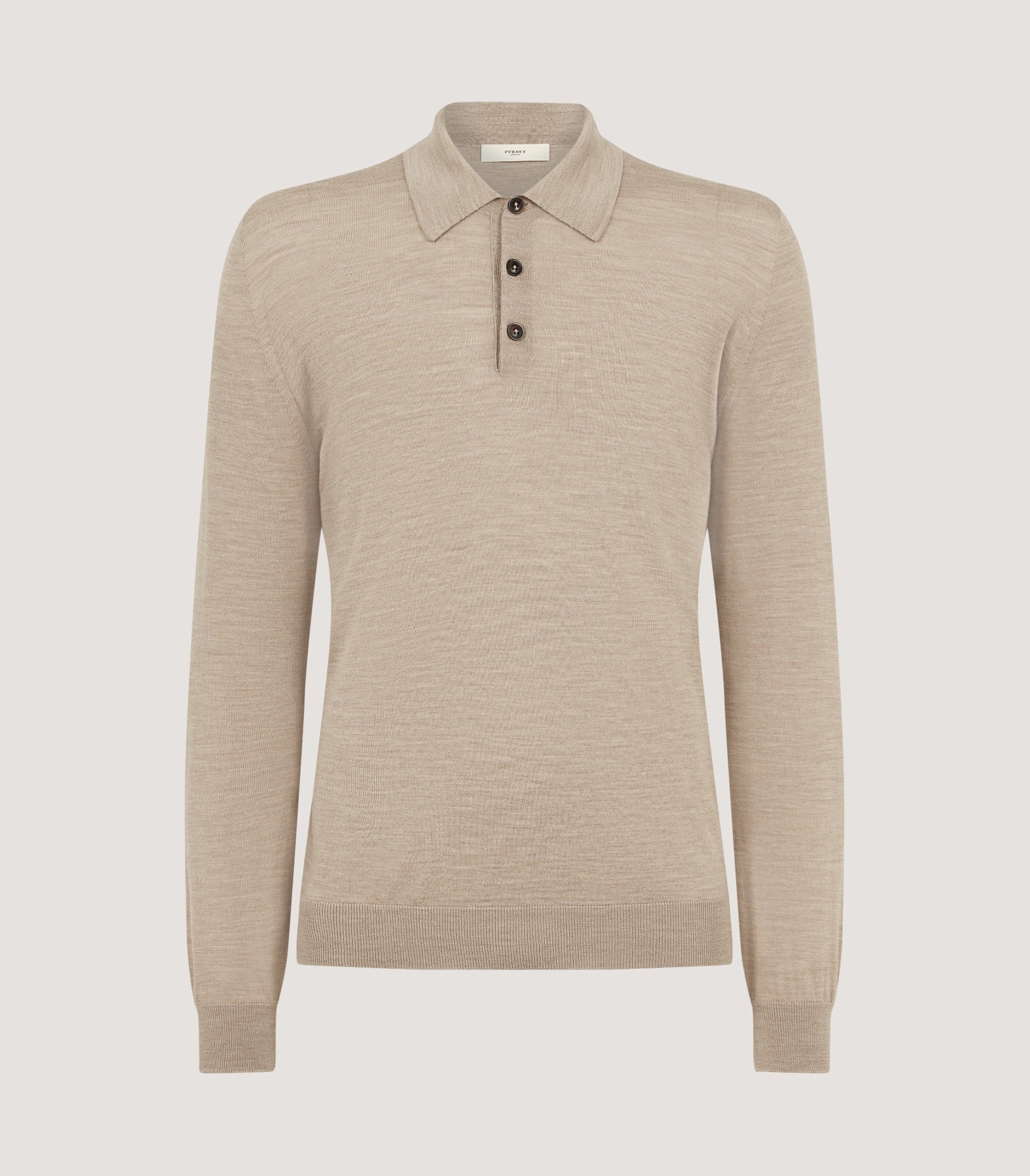 Men's Lightweight Travel Merino Long Sleeve Polo in Taupe