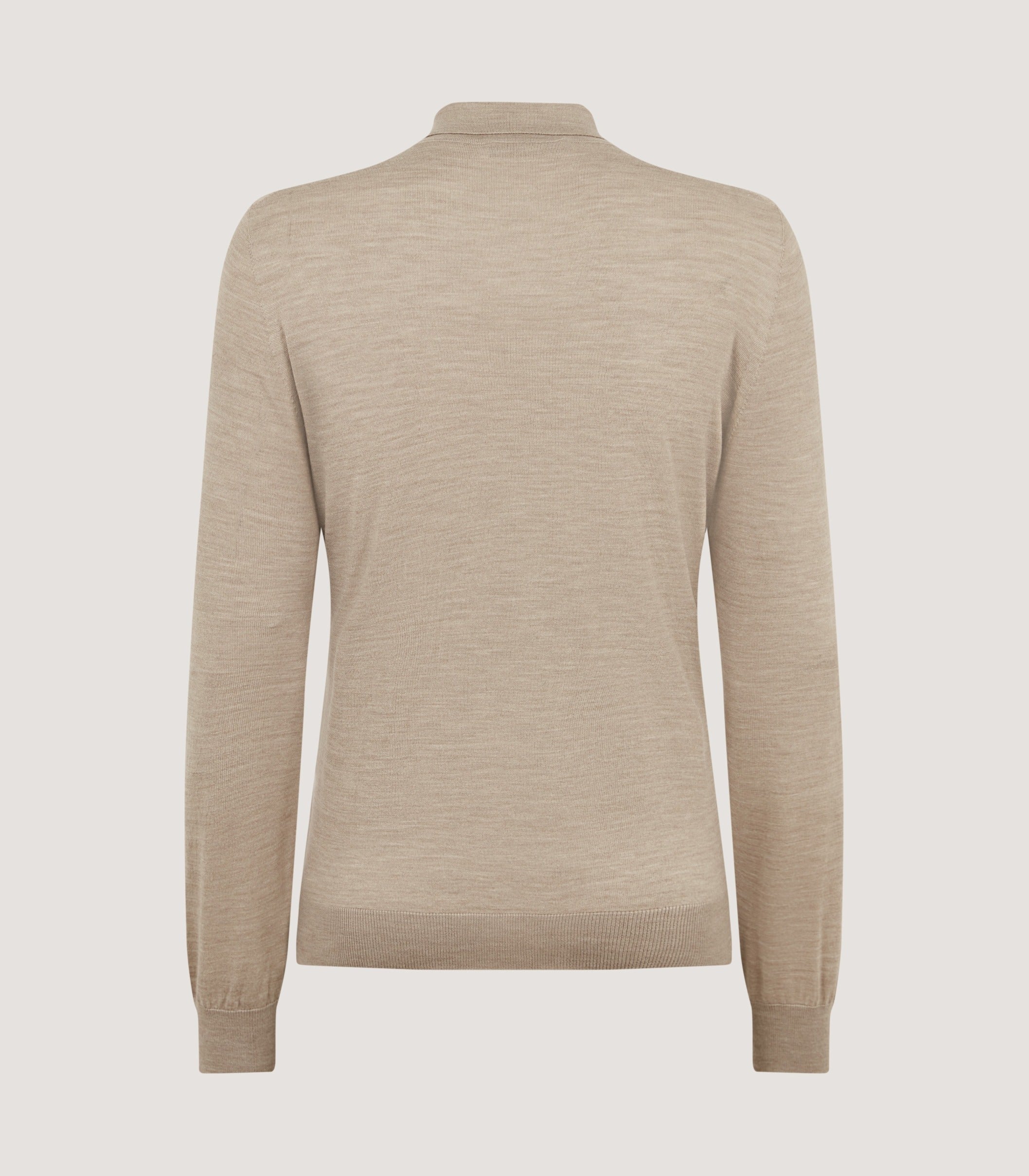 Men's Lightweight Travel Merino Long Sleeve Polo in Taupe - Image 3