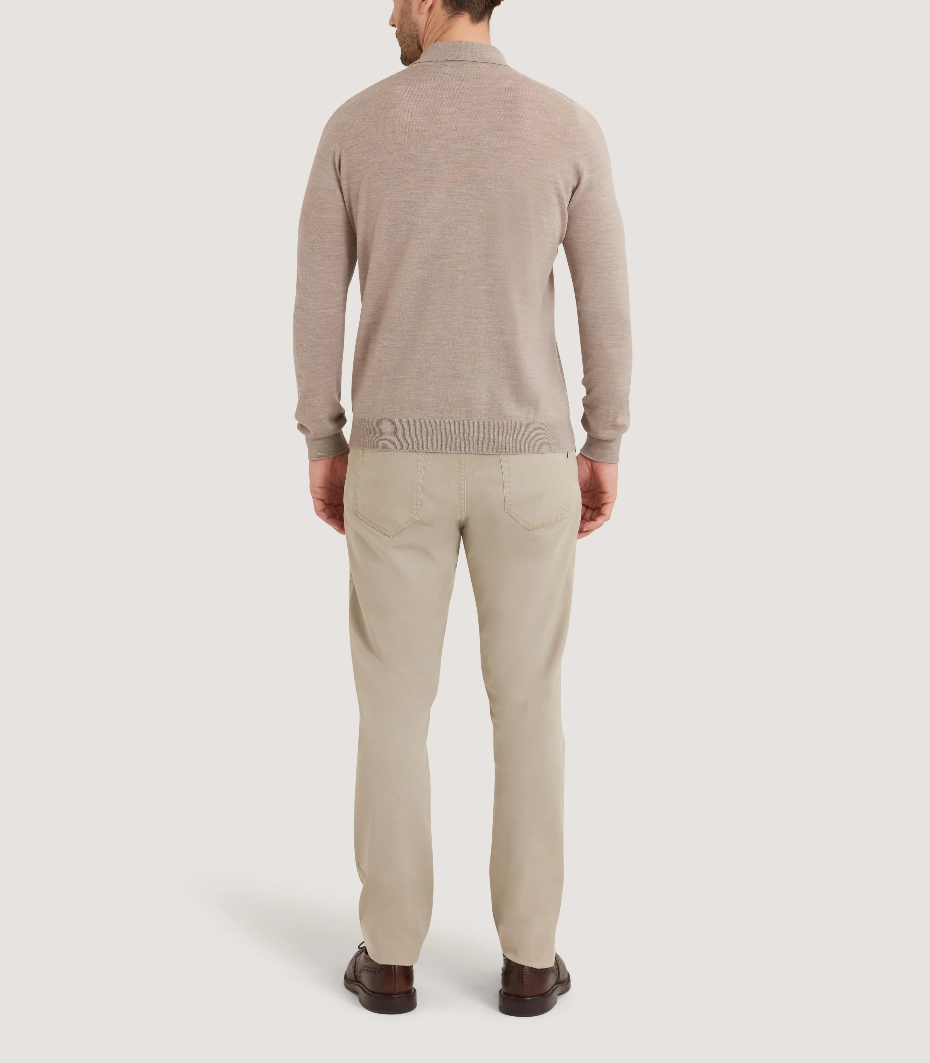 Men's Lightweight Travel Merino Long Sleeve Polo in Taupe - Image 4