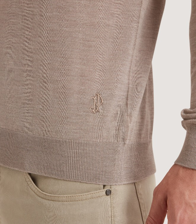 Men's Lightweight Travel Merino Long Sleeve Polo in Taupe - Image 6