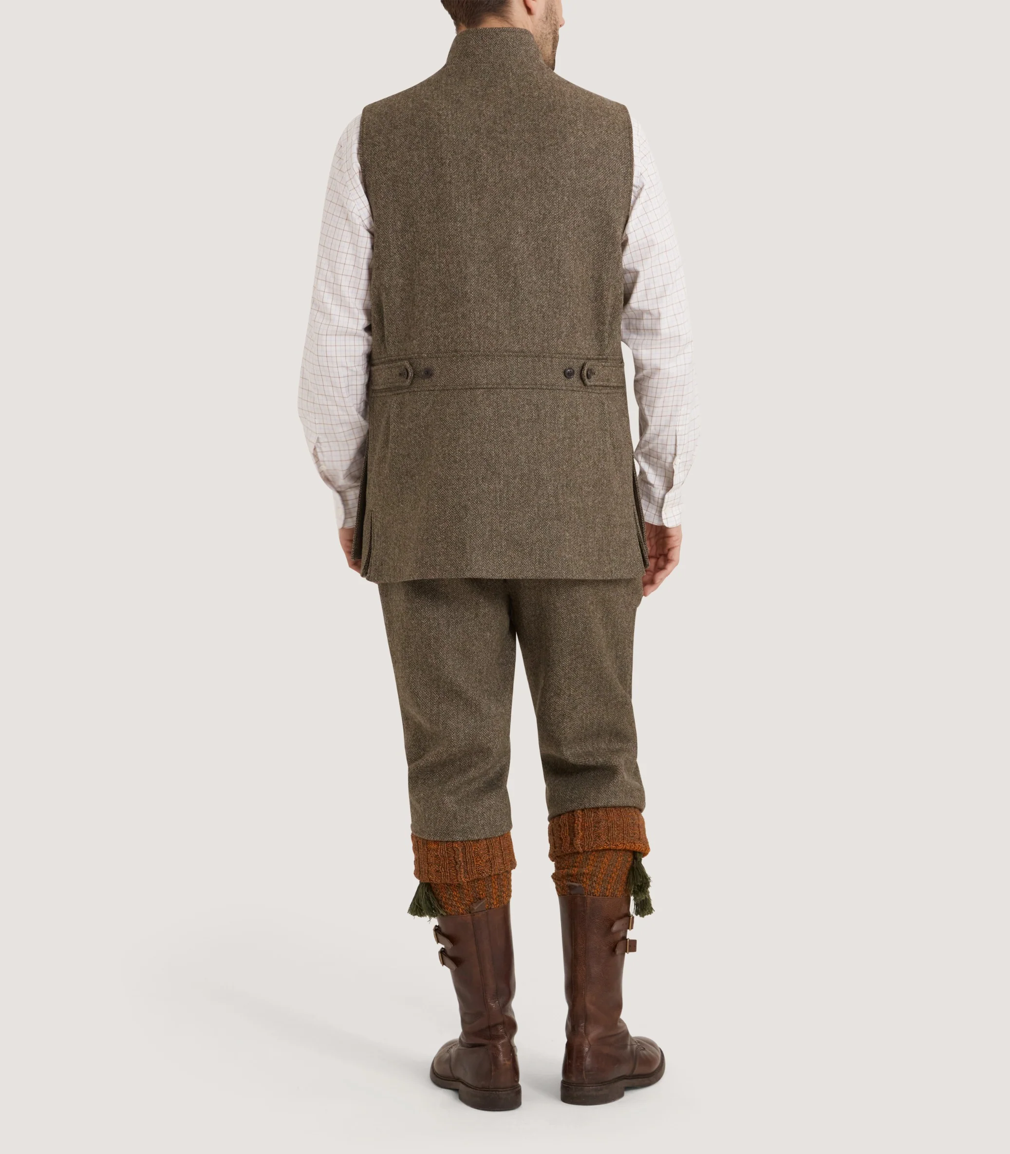 Men's Lightweight Tweed High Collar Vest in Acorn - Image 4