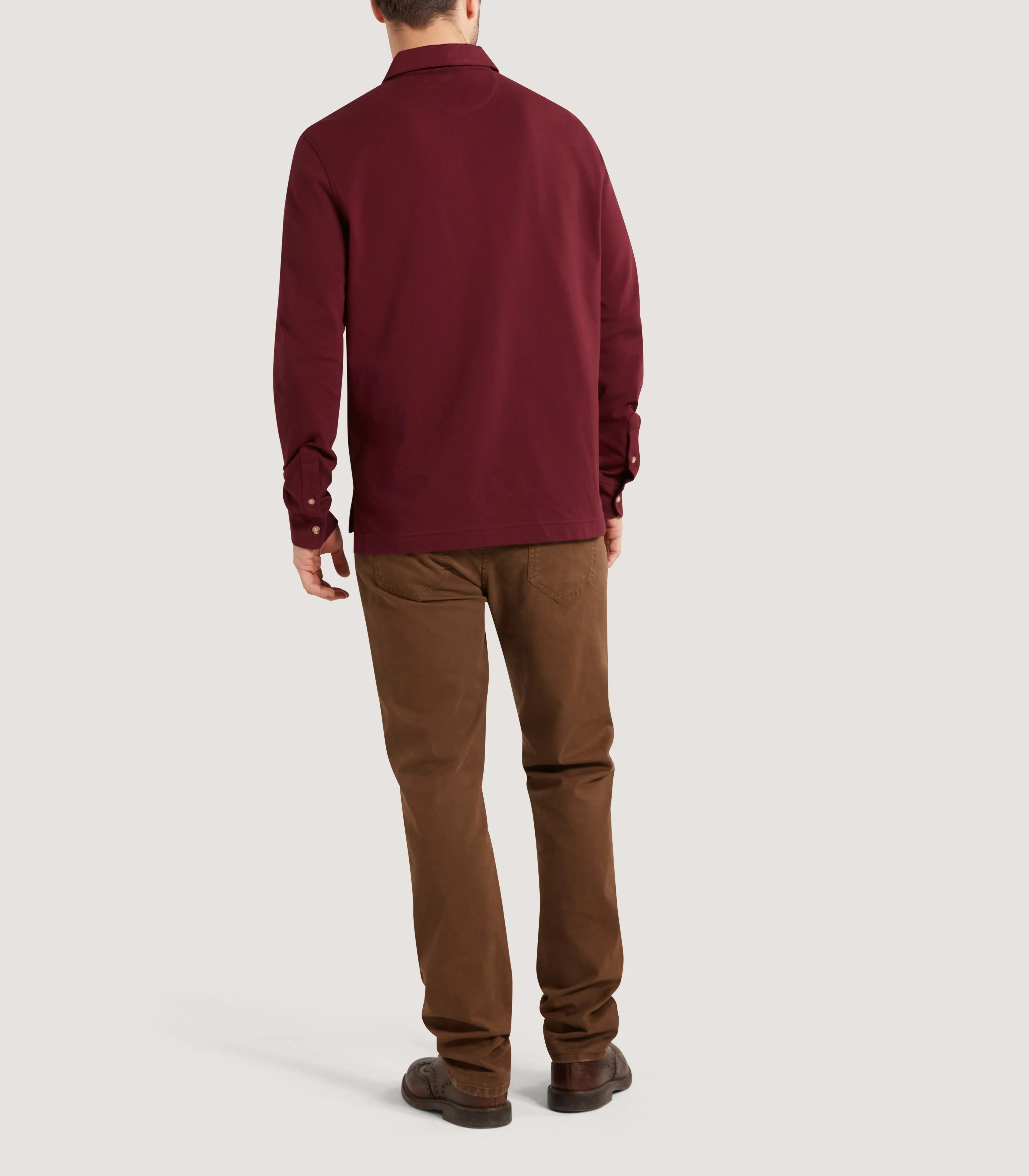 Men's Long Sleeve Polo Shirt in Audley Red - Image 4