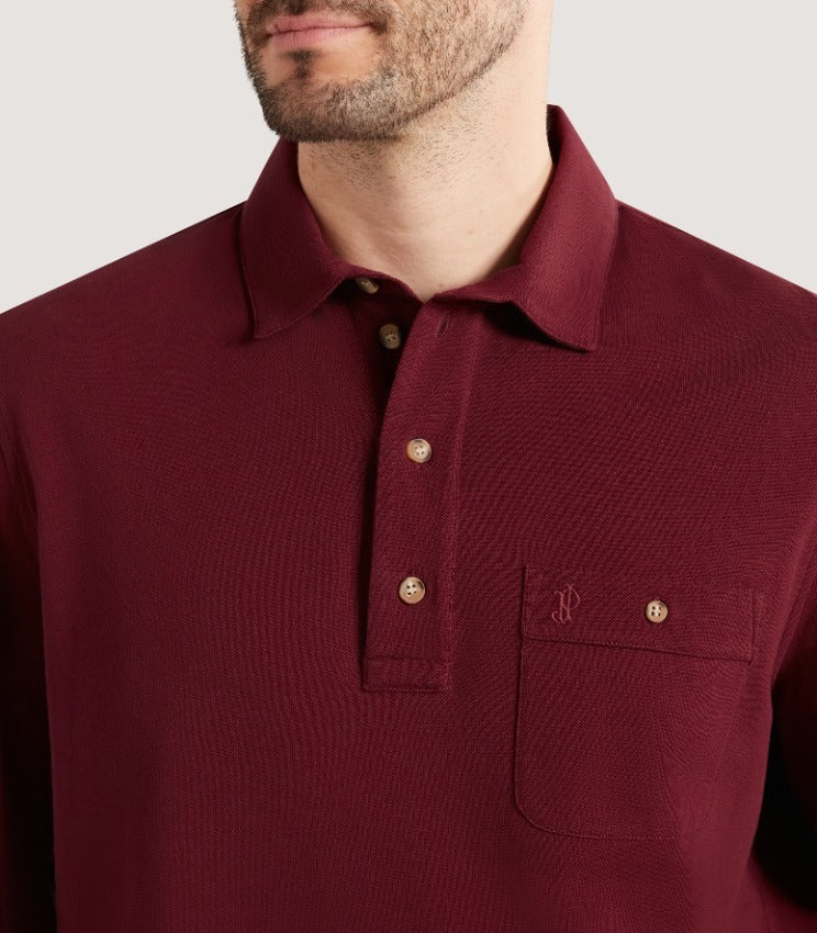 Men's Long Sleeve Polo Shirt in Audley Red - Image 6