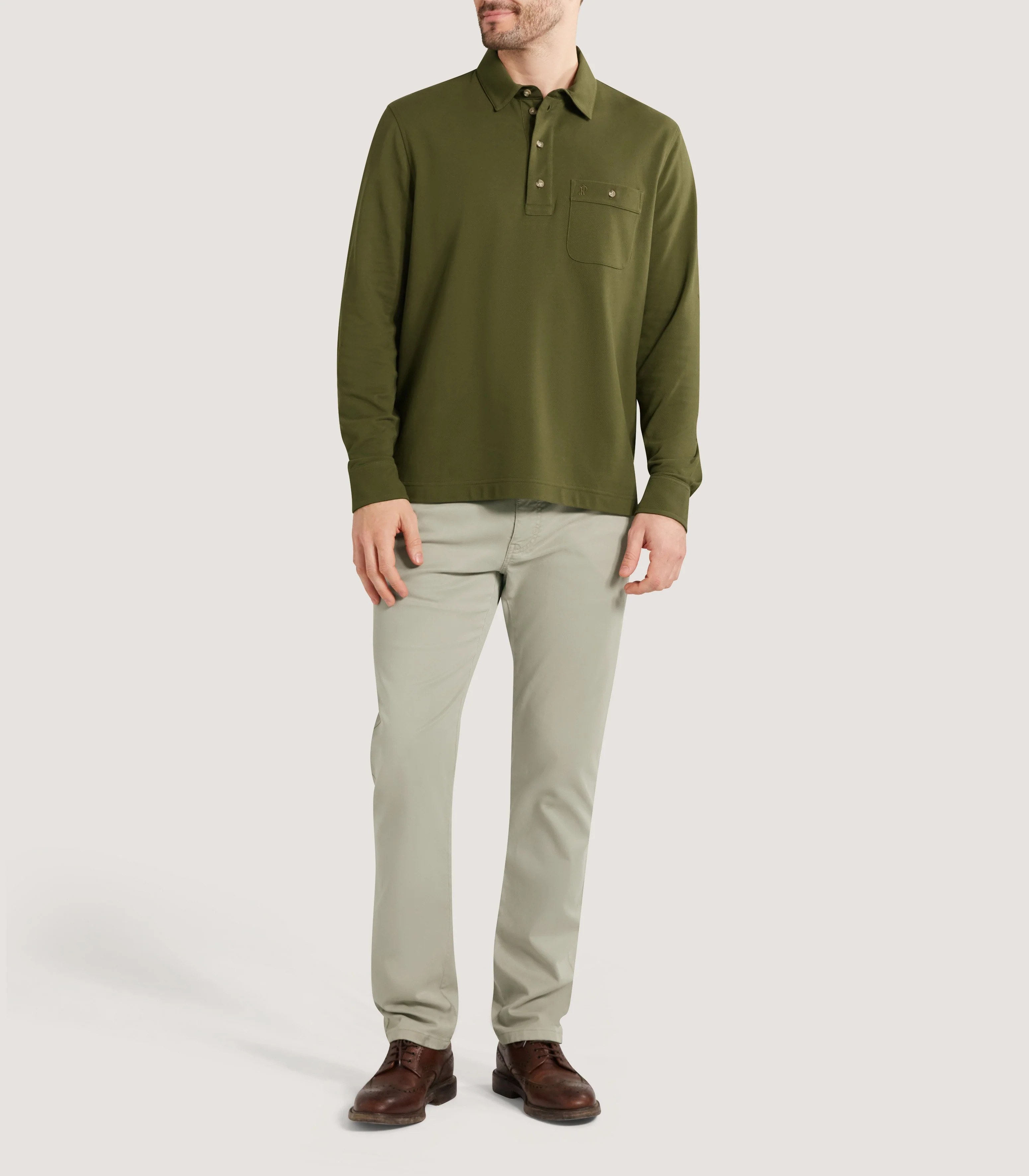 Men's Long Sleeve Polo Shirt in Loden - Image 2