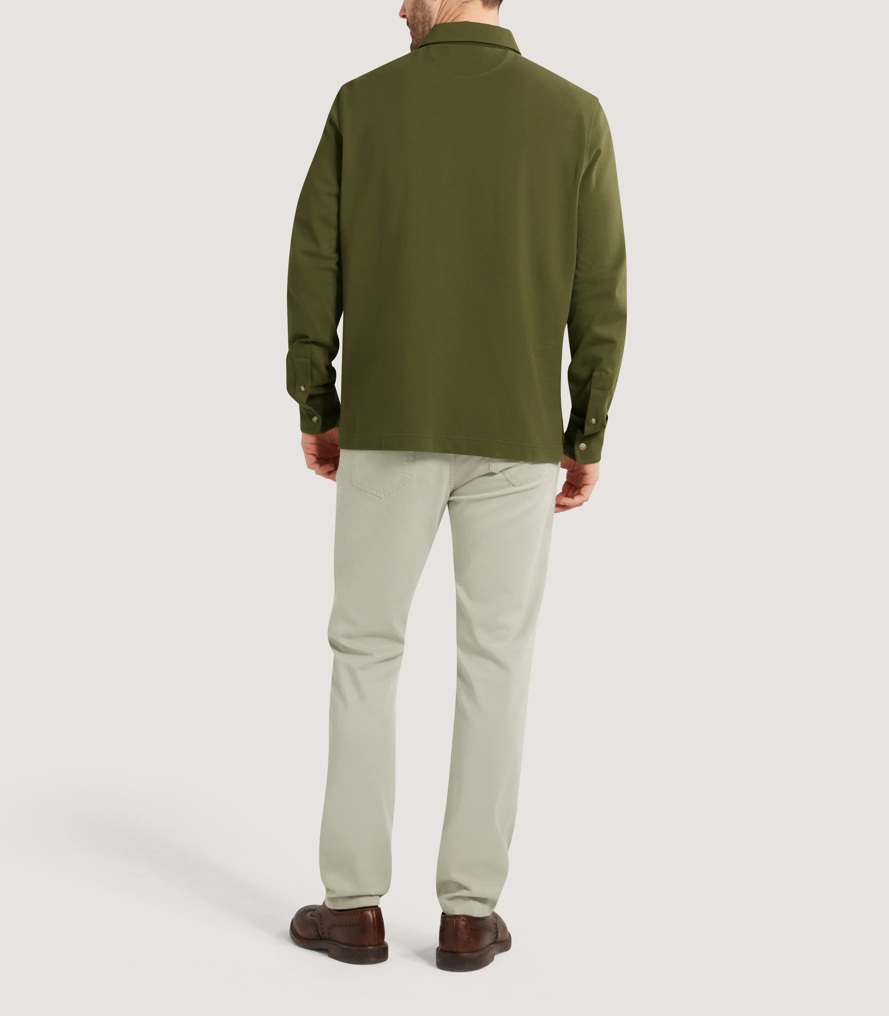 Men's Long Sleeve Polo Shirt in Loden - Image 4