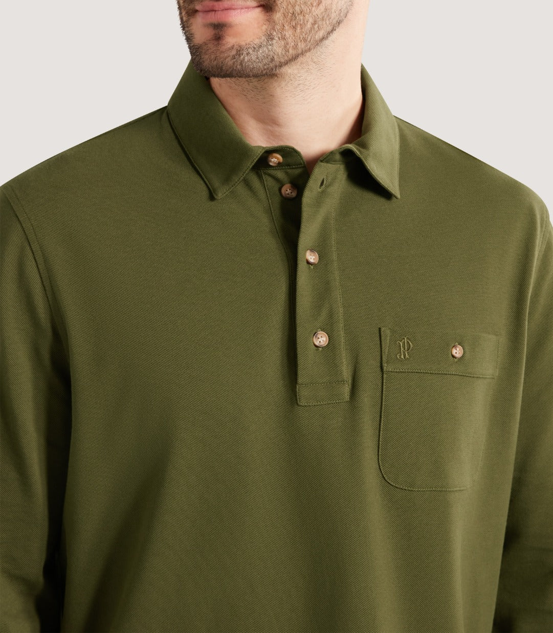 Men's Long Sleeve Polo Shirt in Loden - Image 6