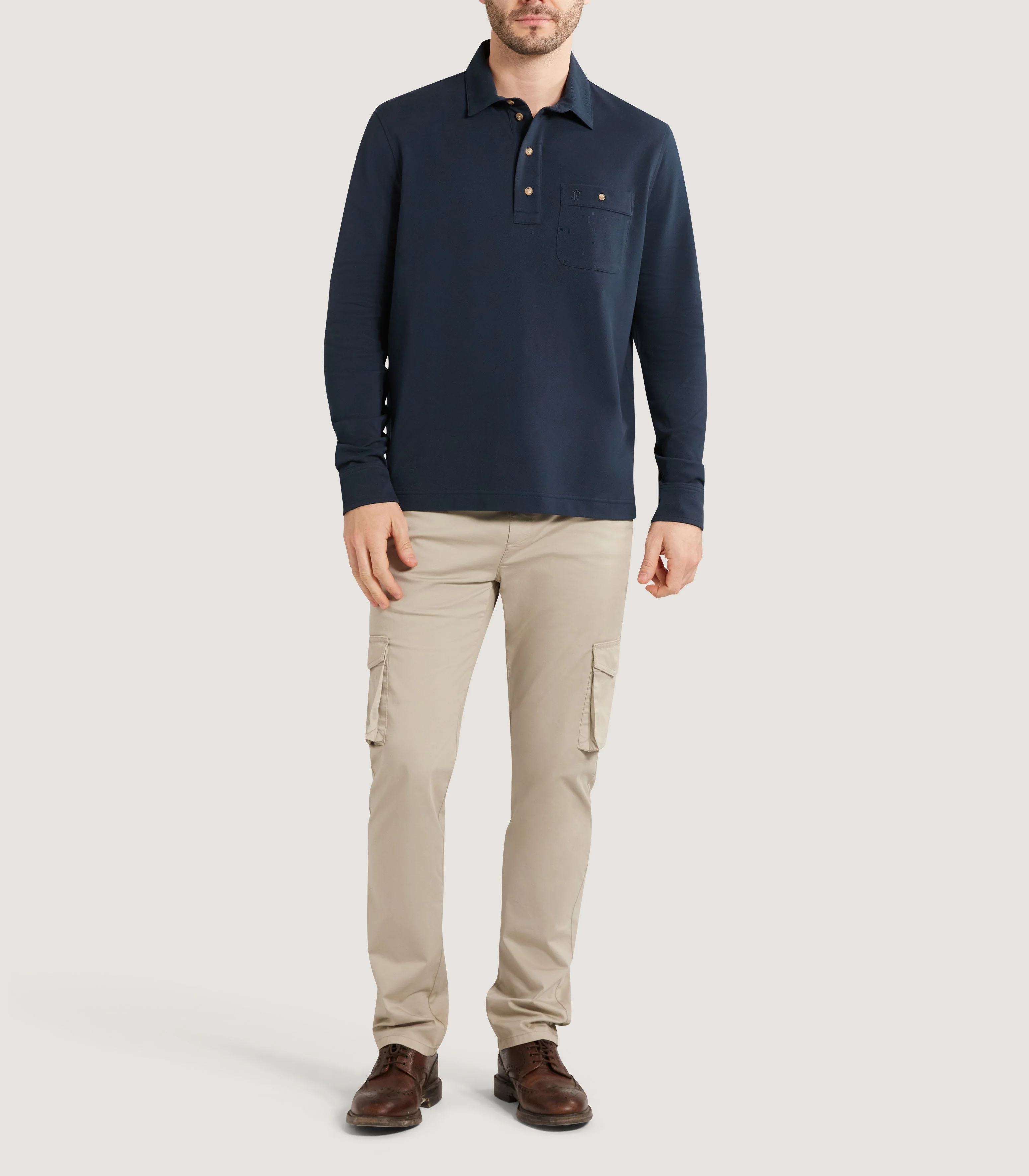 Men's Long Sleeve Polo Shirt in Midnight - Image 2