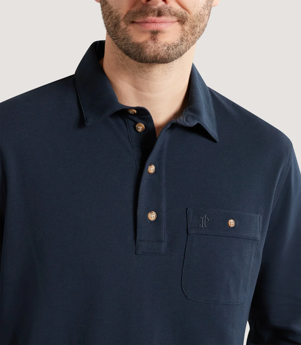 Men's Long Sleeve Polo Shirt in Midnight - Image 6