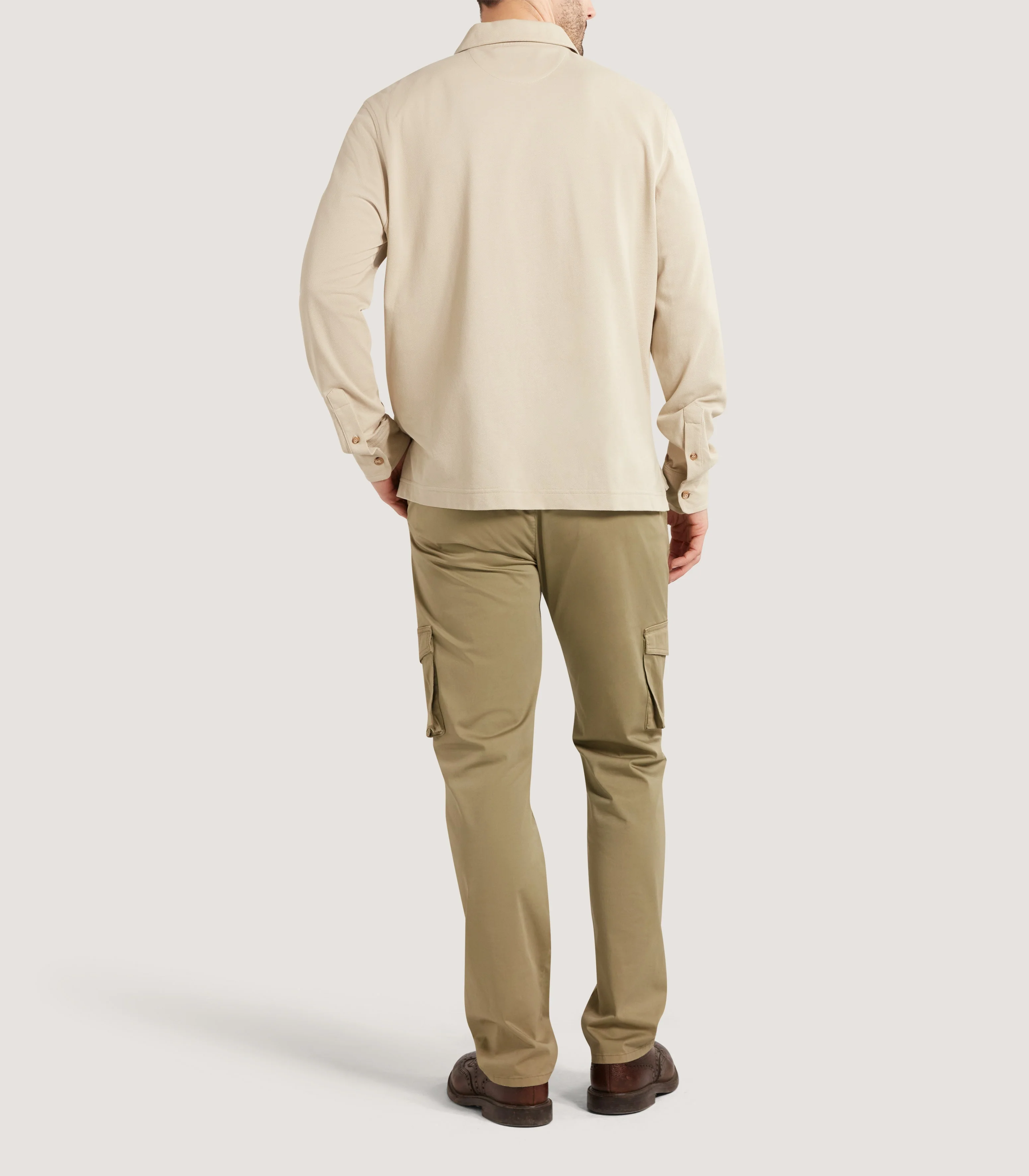 Men's Long Sleeve Polo in Stone - Image 4