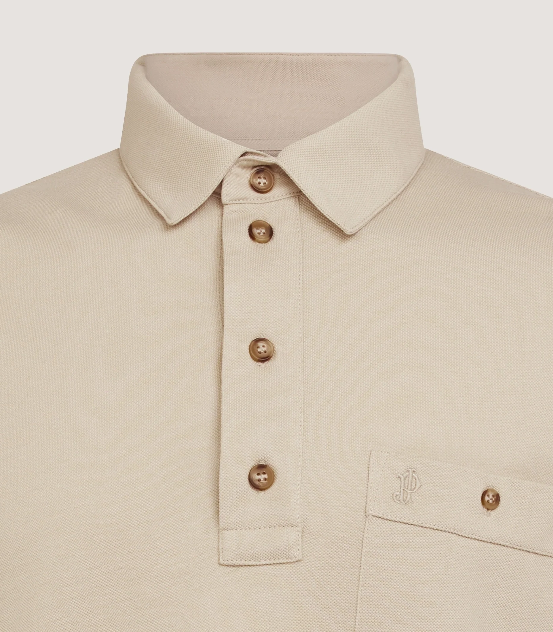 Men's Long Sleeve Polo in Stone - Image 5