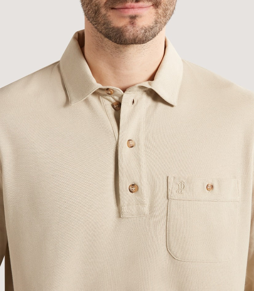 Men's Long Sleeve Polo in Stone - Image 6
