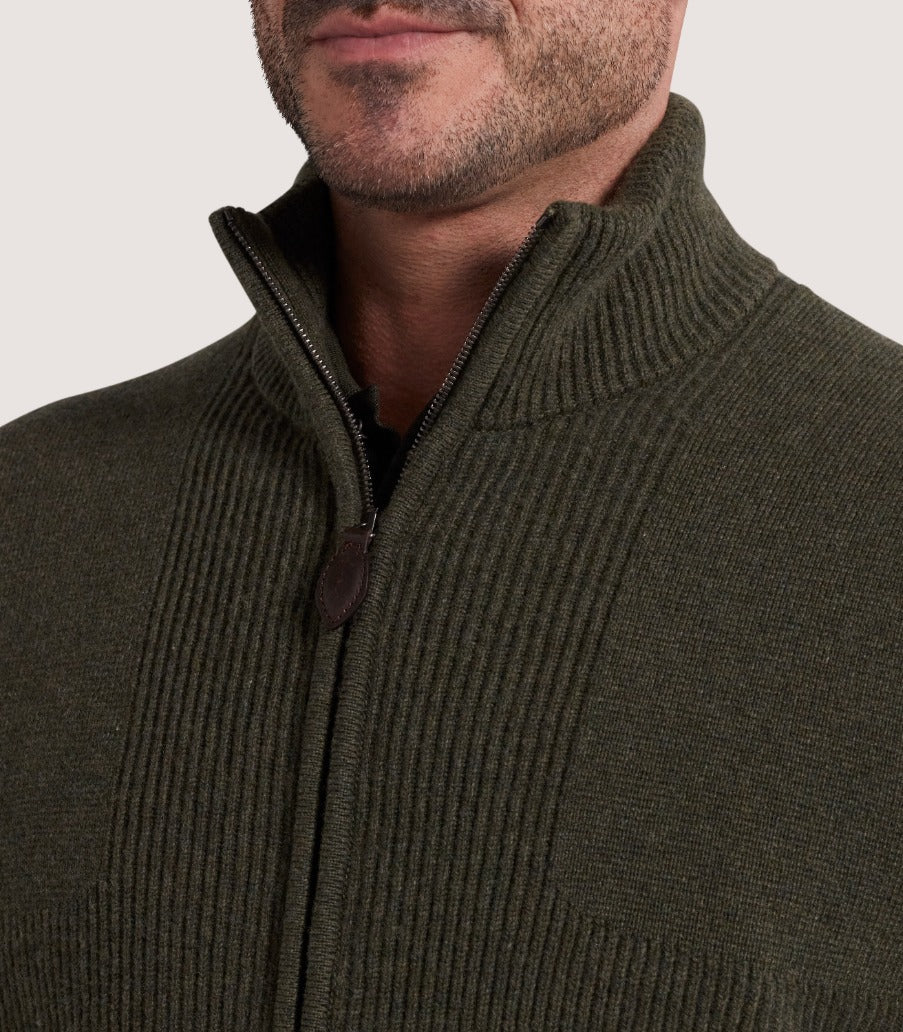 Men's Orkney Zip Front Cardigan in Loden - Image 5