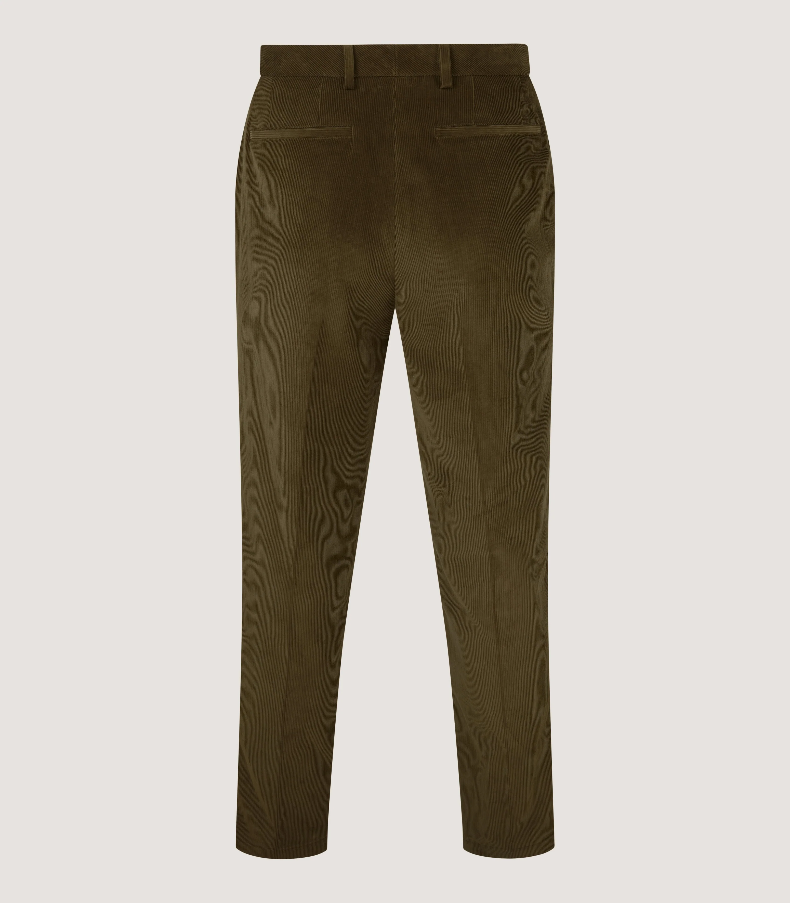 Men's Cotton Corduroy Flat Front Trousers in Olive - Image 3