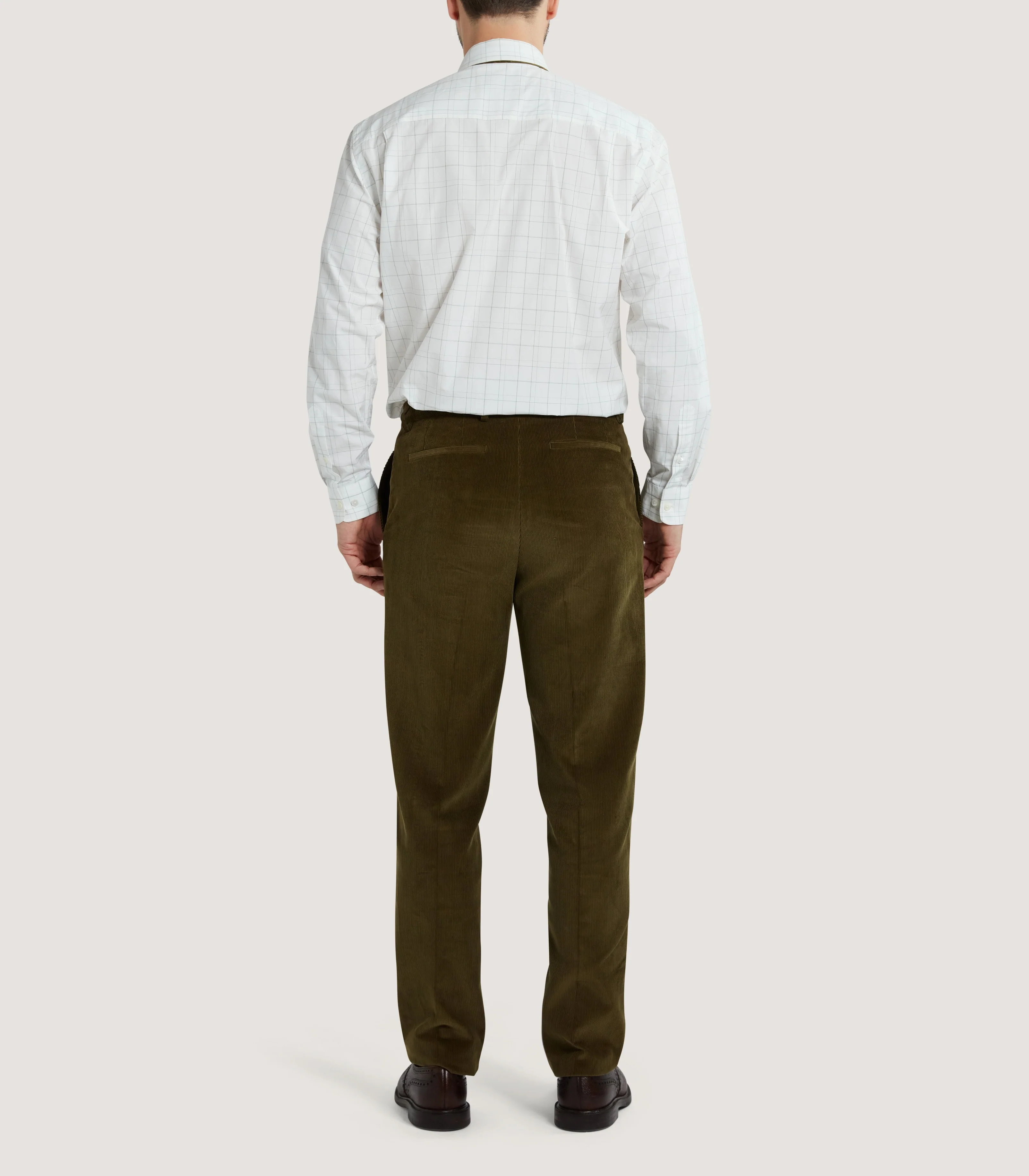 Men's Cotton Corduroy Flat Front Trousers in Olive - Image 4